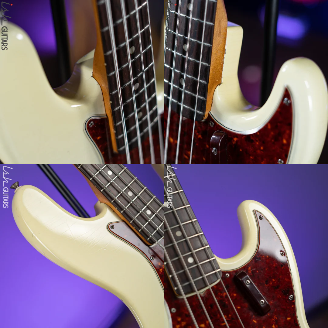 1961 Fender Jazz Bass Refin Stacked Knobs Olympic White - Image 7