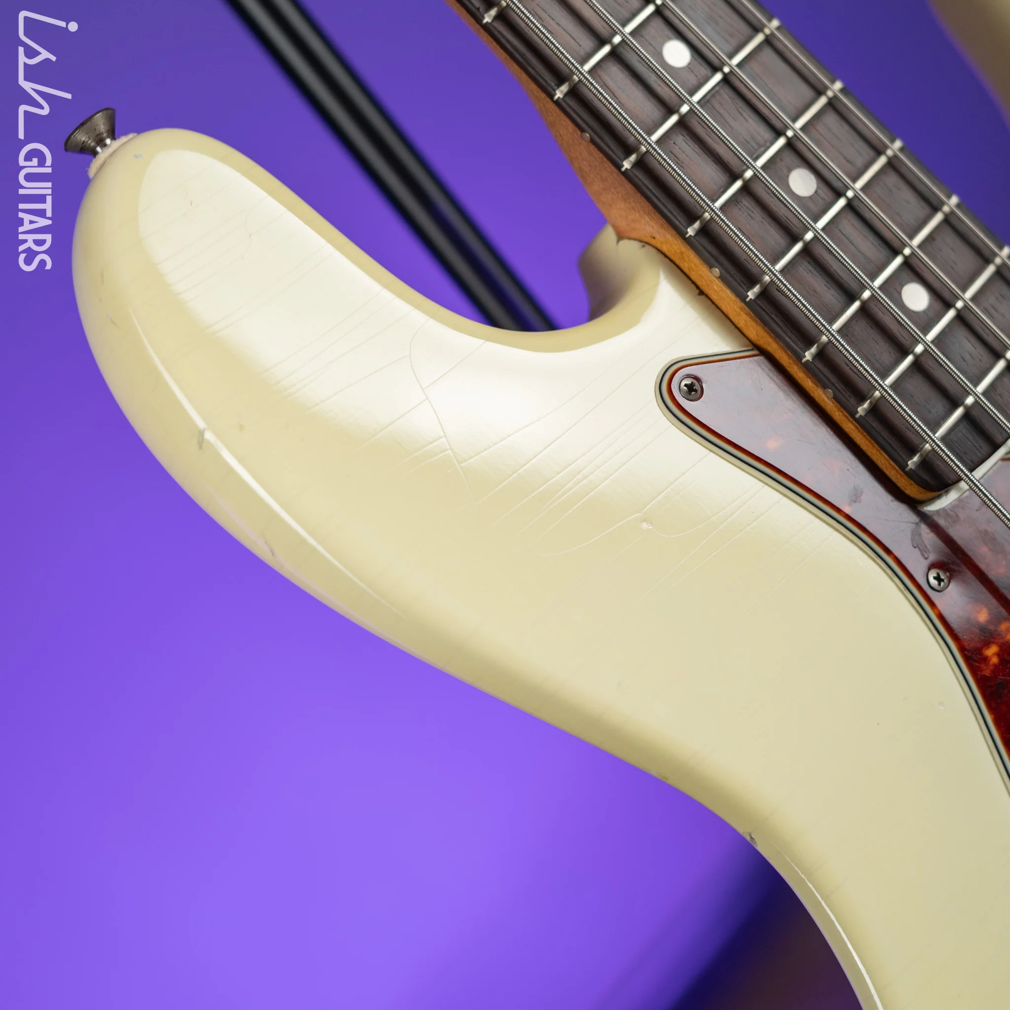 1961 Fender Jazz Bass Refin Stacked Knobs Olympic White - Image 6