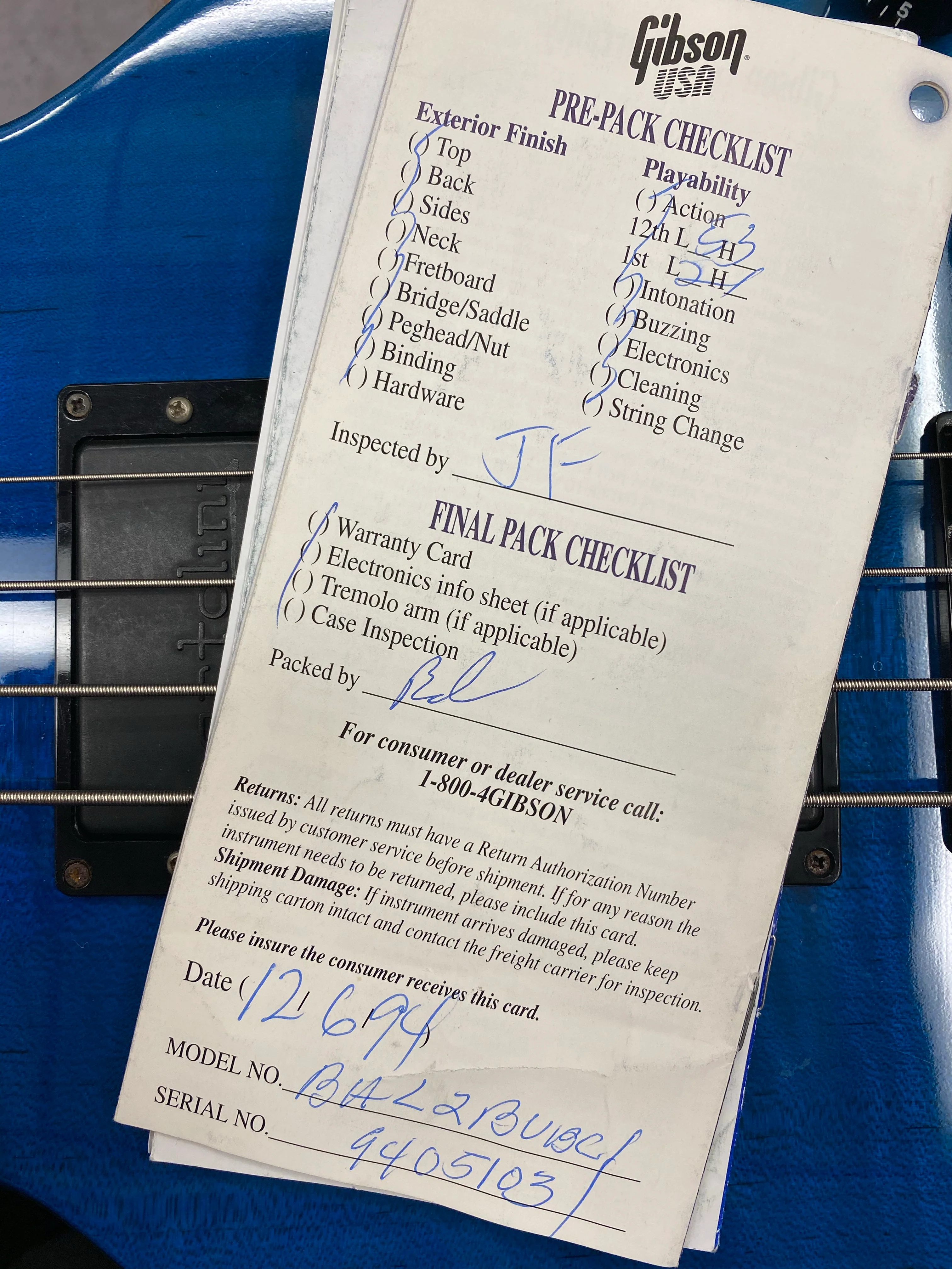1991 Gibson LPB Les Paul Bass Blue - Image 19