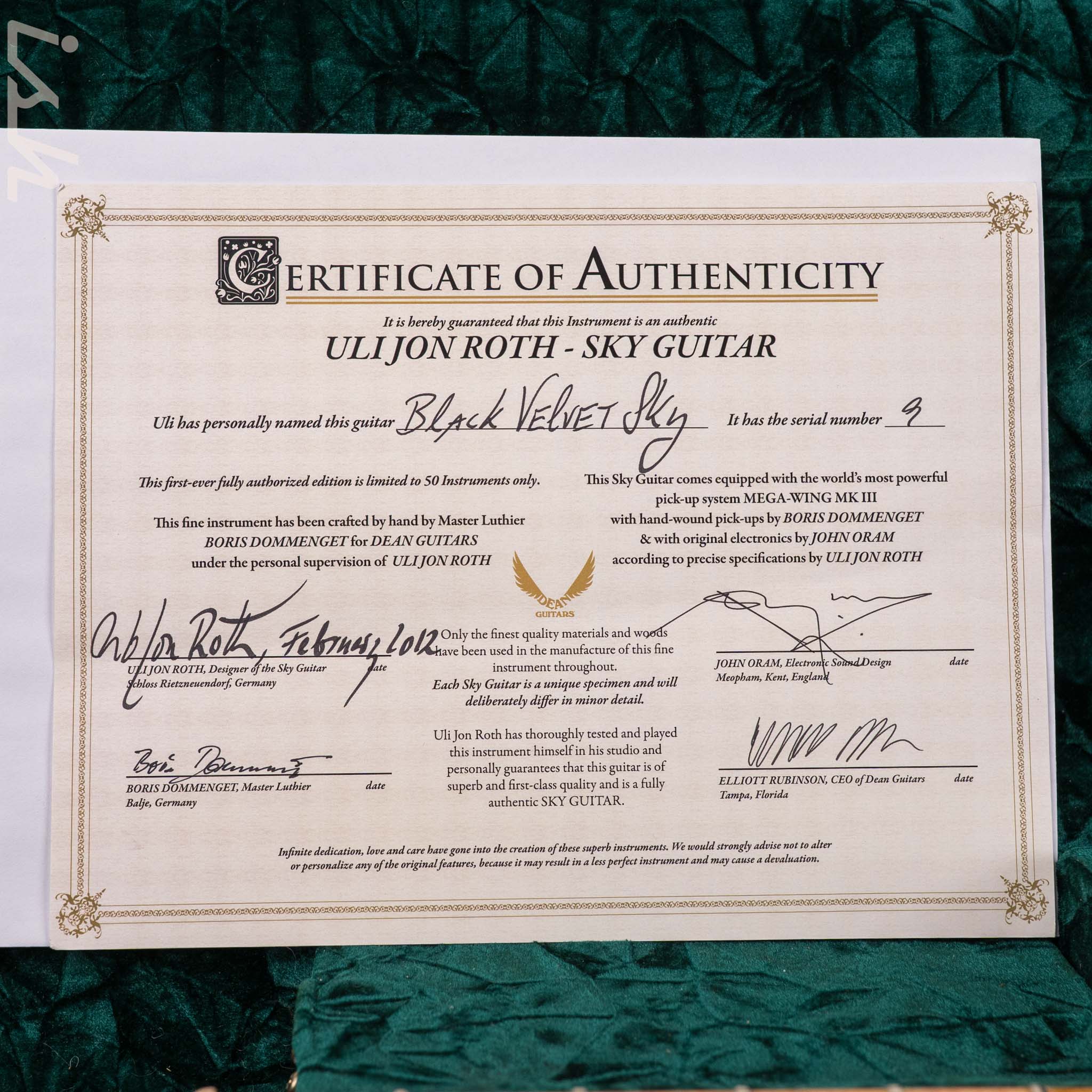 2012 Dean Uli Jon Roth Sky Guitar #9 "Black Velvet Sky" *Signed by Uli Jon Roth* - Image 20