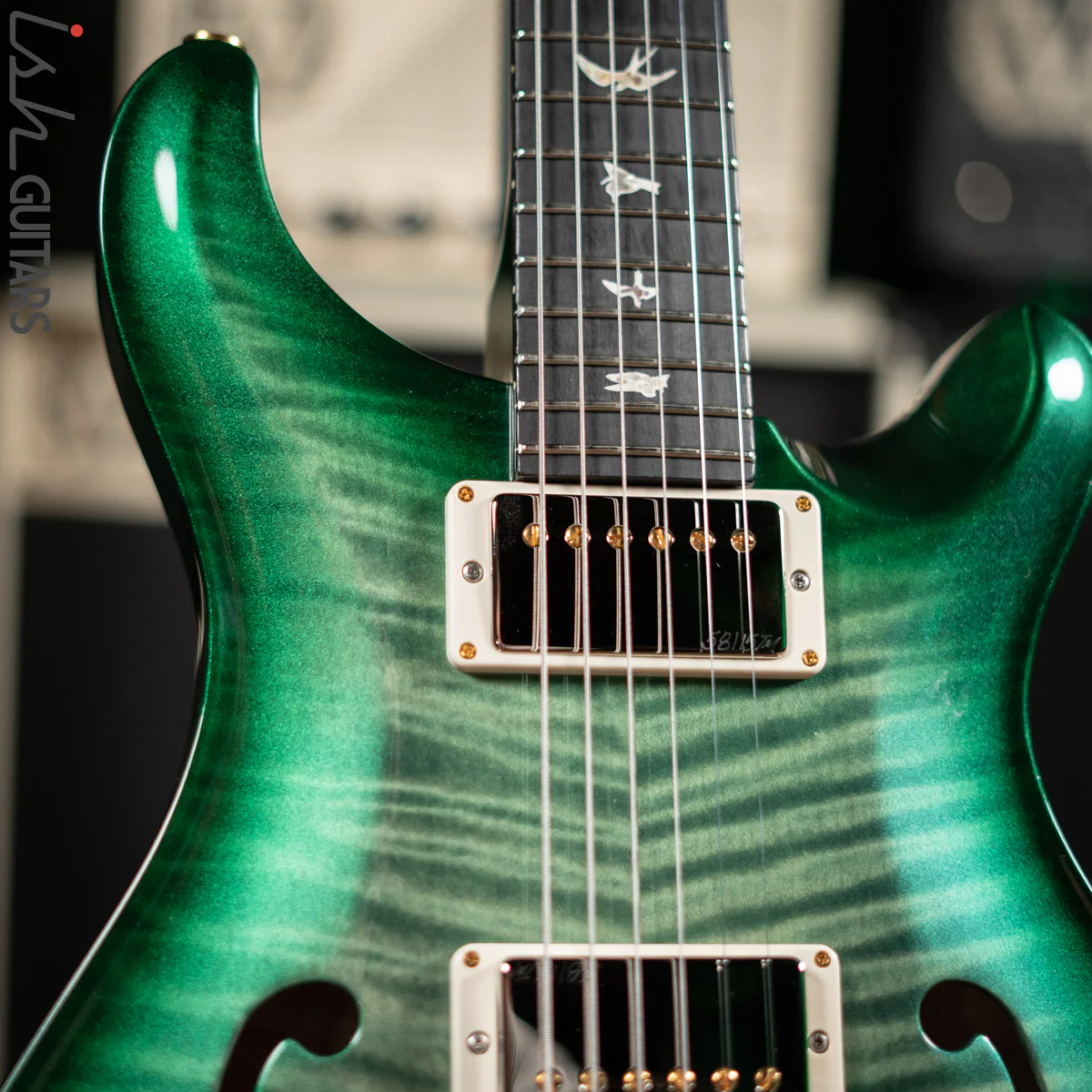 2016 PRS Hollowbody II Piezo Trampas Green Metallic Burst 10 Top - Image 3