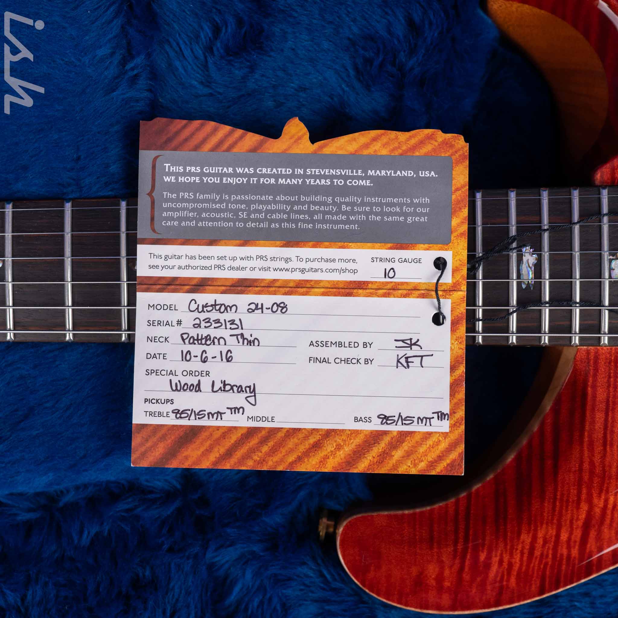2016 PRS Wood Library Custom 24-08 10-Top Grey Black to Fire Red Fade - Image 18