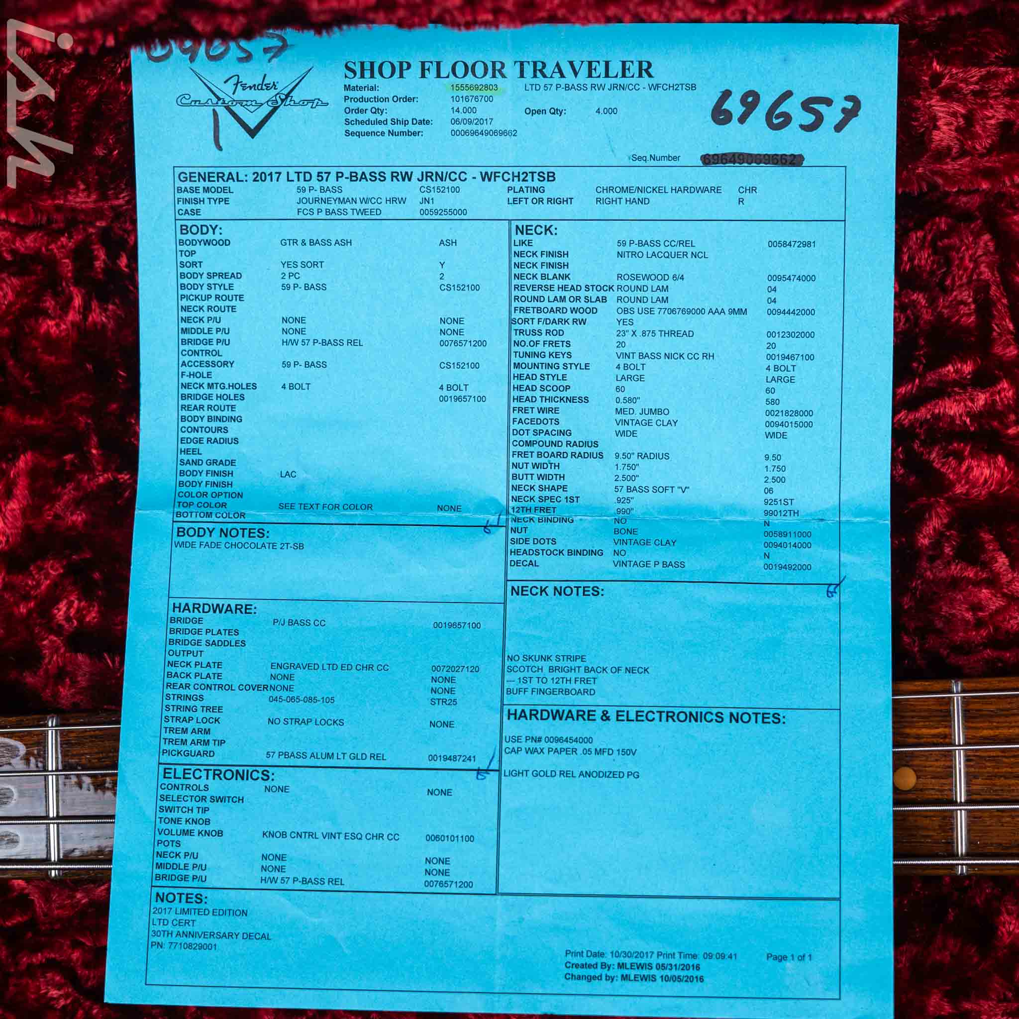 2017 Fender Custom Shop Relic 1957 P Bass Journeyman 2-Tone Sunburst RW Neck - Image 18