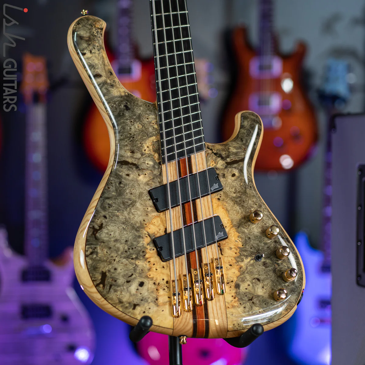 2017 Mayones Custom 5 Pi II VF Multi-Scale Bass Buckeye Burl Natural