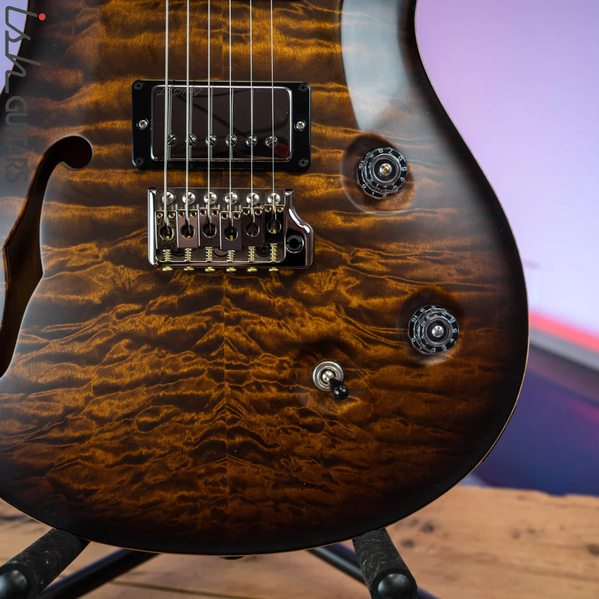 2017 PRS Wood Library Custom 24 Semi-Hollow Satin Black Gold Burst 10 Top - Image 4