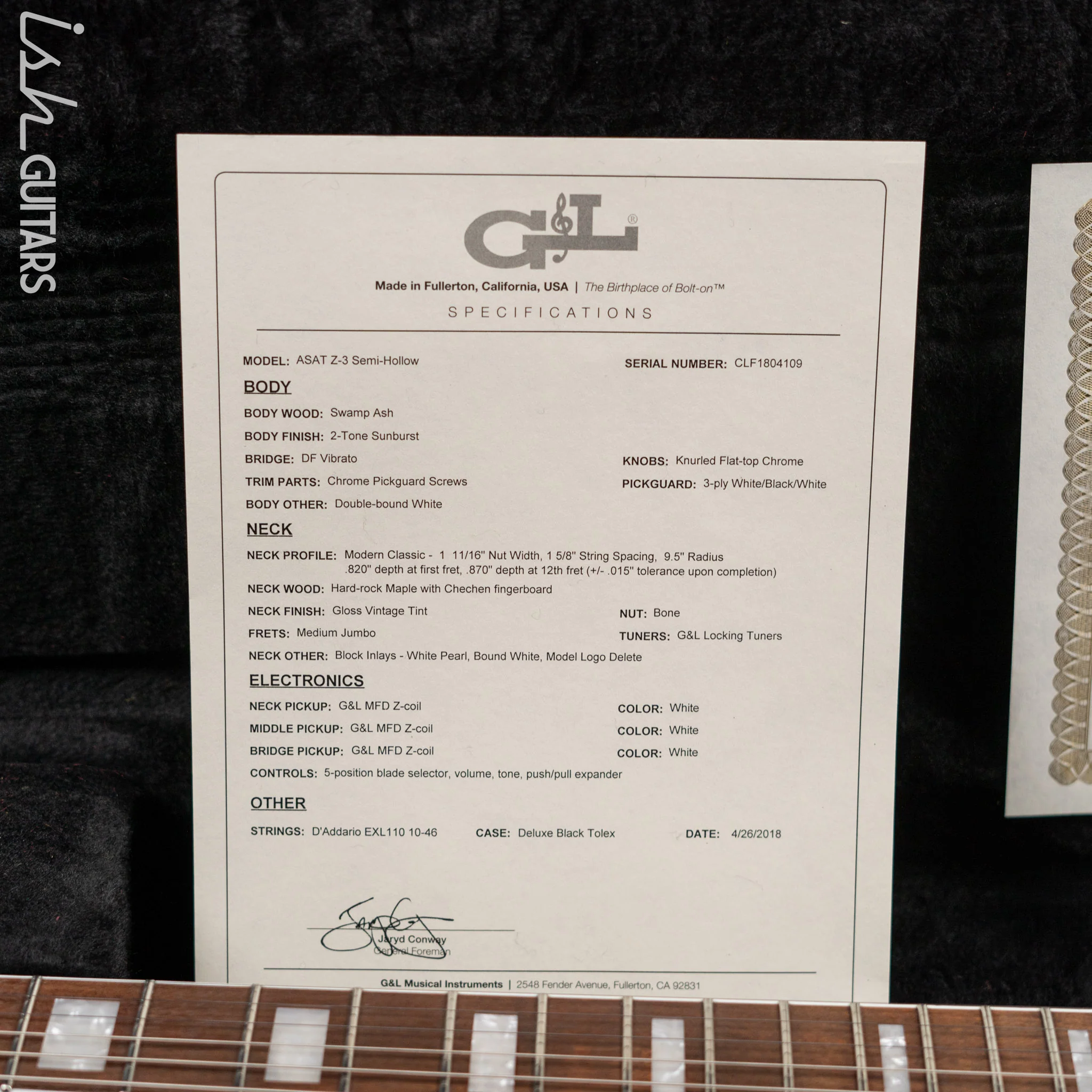 2018 G&L ASAT Z-3 Semi-Hollow 2-Tone Sunburst - Image 15