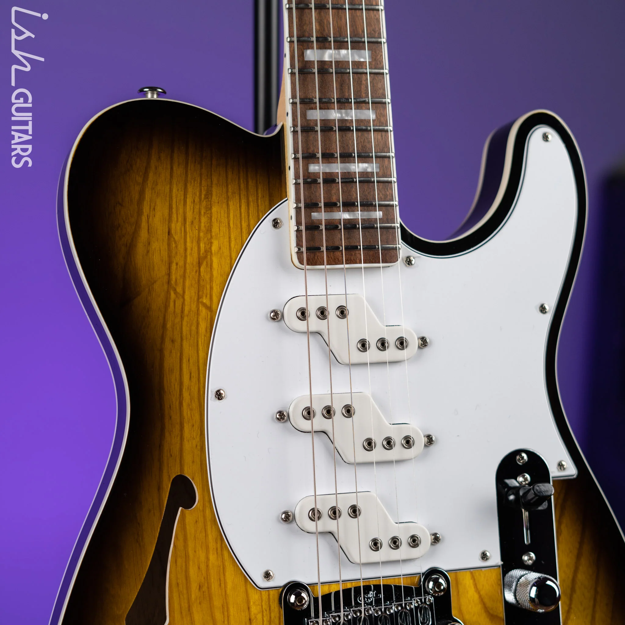 2018 G&L ASAT Z-3 Semi-Hollow 2-Tone Sunburst - Image 3