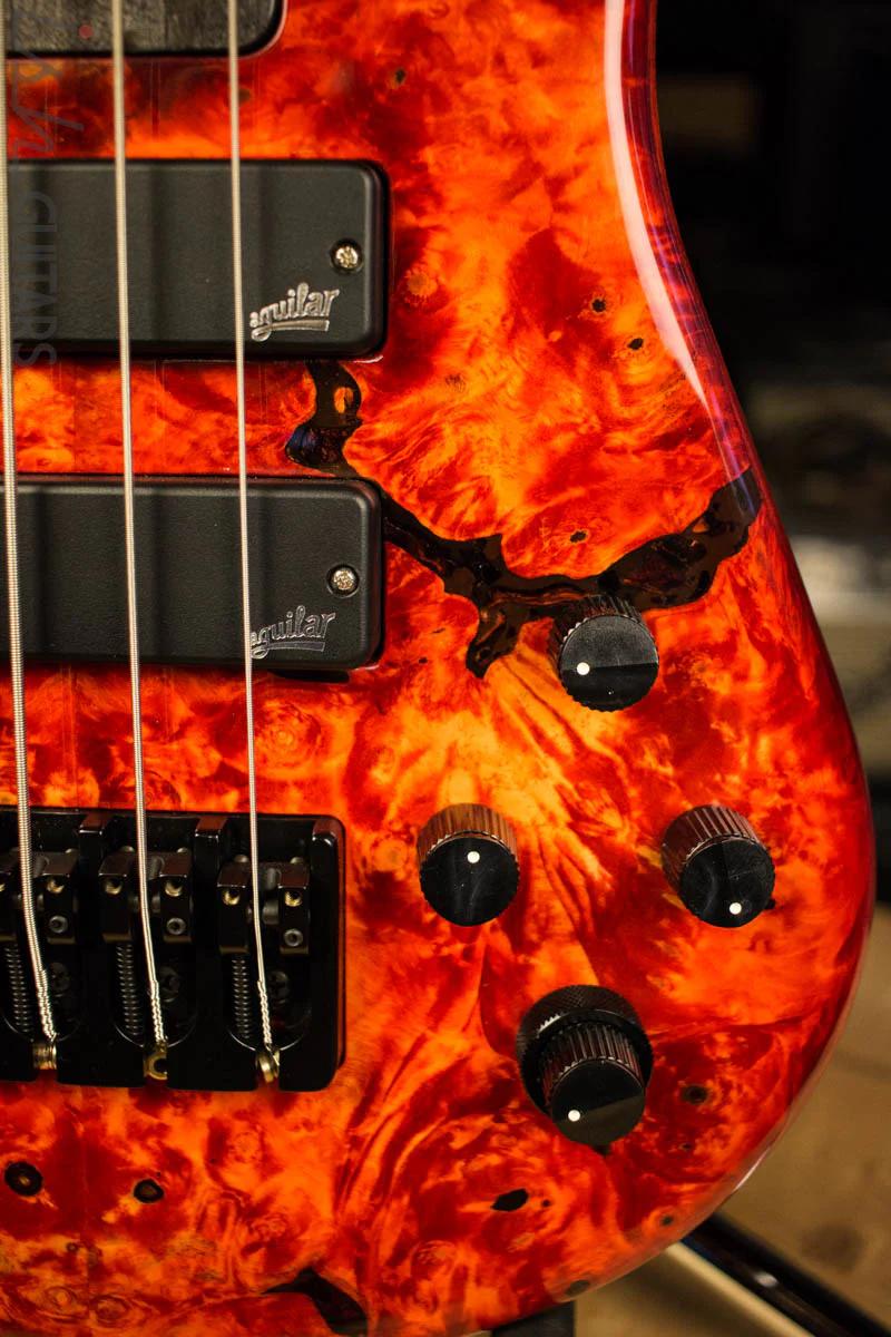 2018 Spector NS-4H2 Inferno Red Buckeye Burl 4 String Bass Guitar Bolt On - Image 4