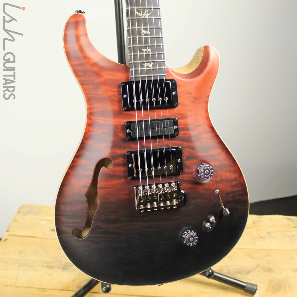 2019 Paul Reed Smith PRS Wood Library Special 22 Semi-Hollow 10 Top Red Black Fade 1 Piece Quilt