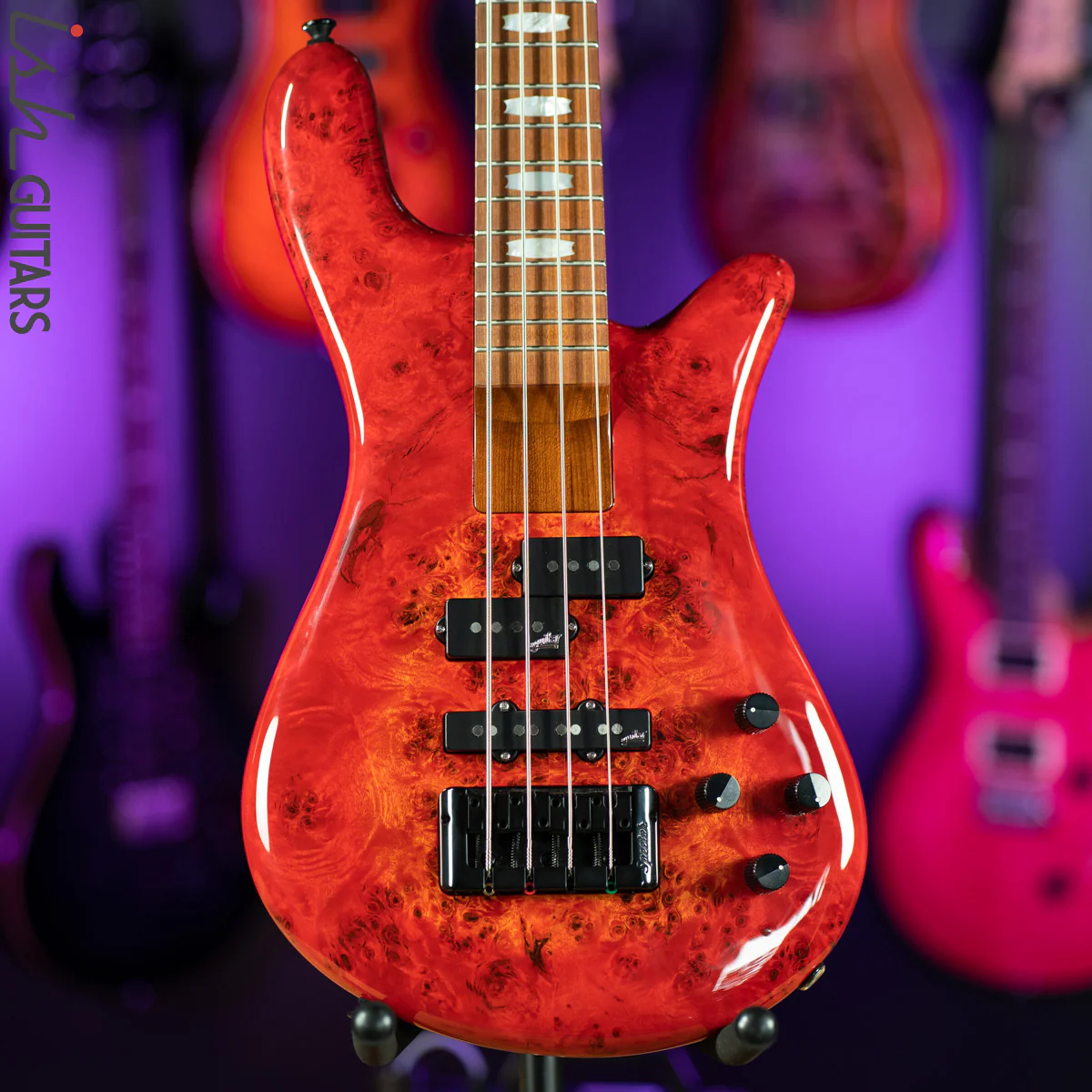 Spector Eurobolt 4 Inferno Red Gloss Poplar Burl Bass Guitar