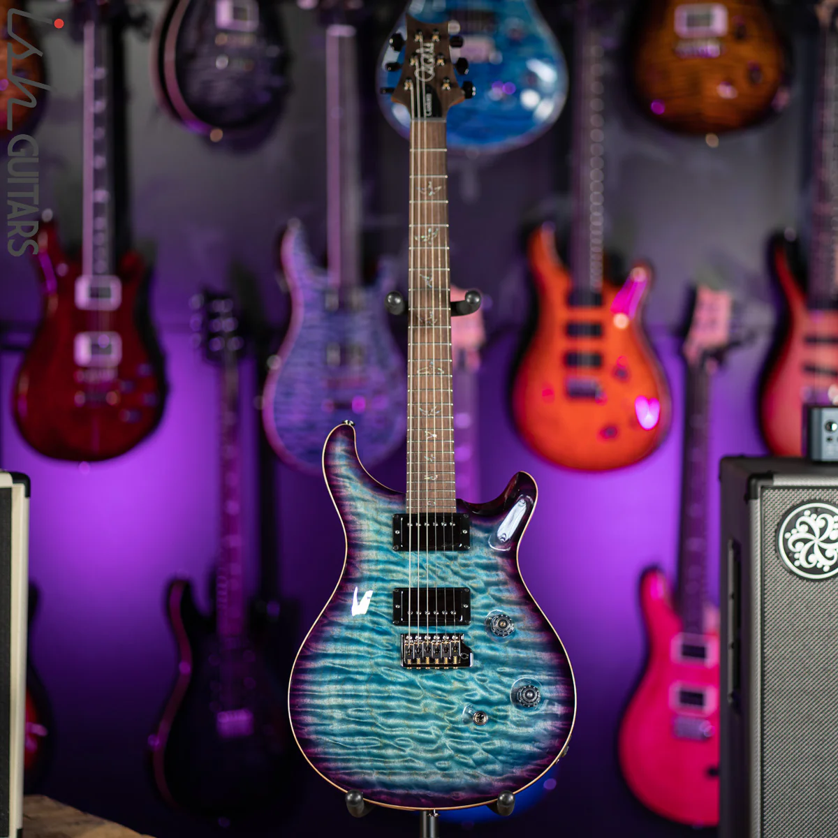 PRS Custom 24 Wood Library Aquabluex Purple Burst One Piece 10 Top Quilt - Image 2