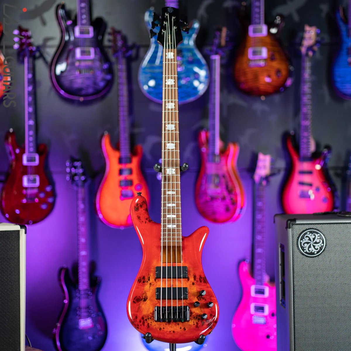 Spector Eurobolt 5 Inferno Red Gloss Poplar Burl Bass Guitar - Image 2
