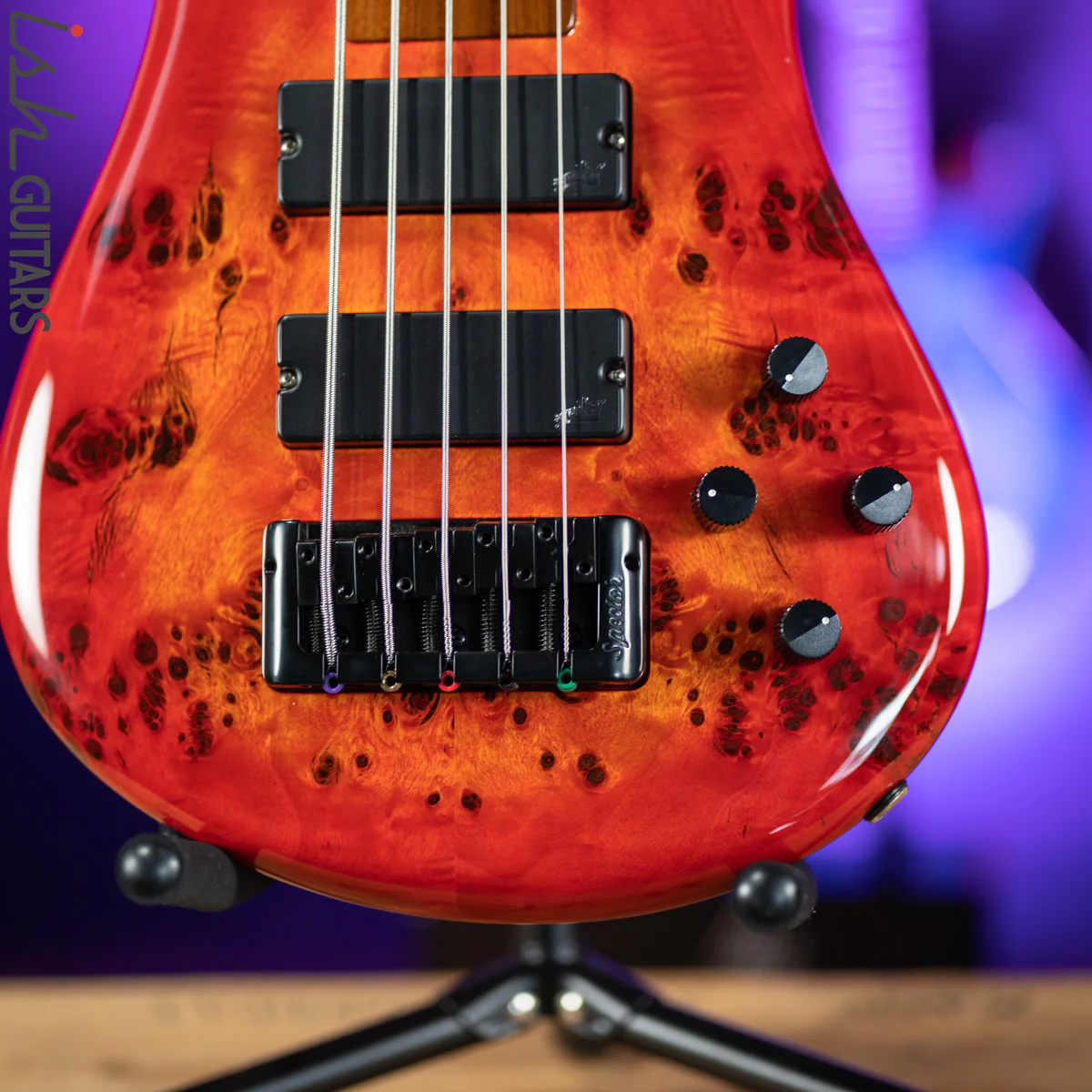 Spector Eurobolt 5 Inferno Red Gloss Poplar Burl Bass Guitar - Image 4