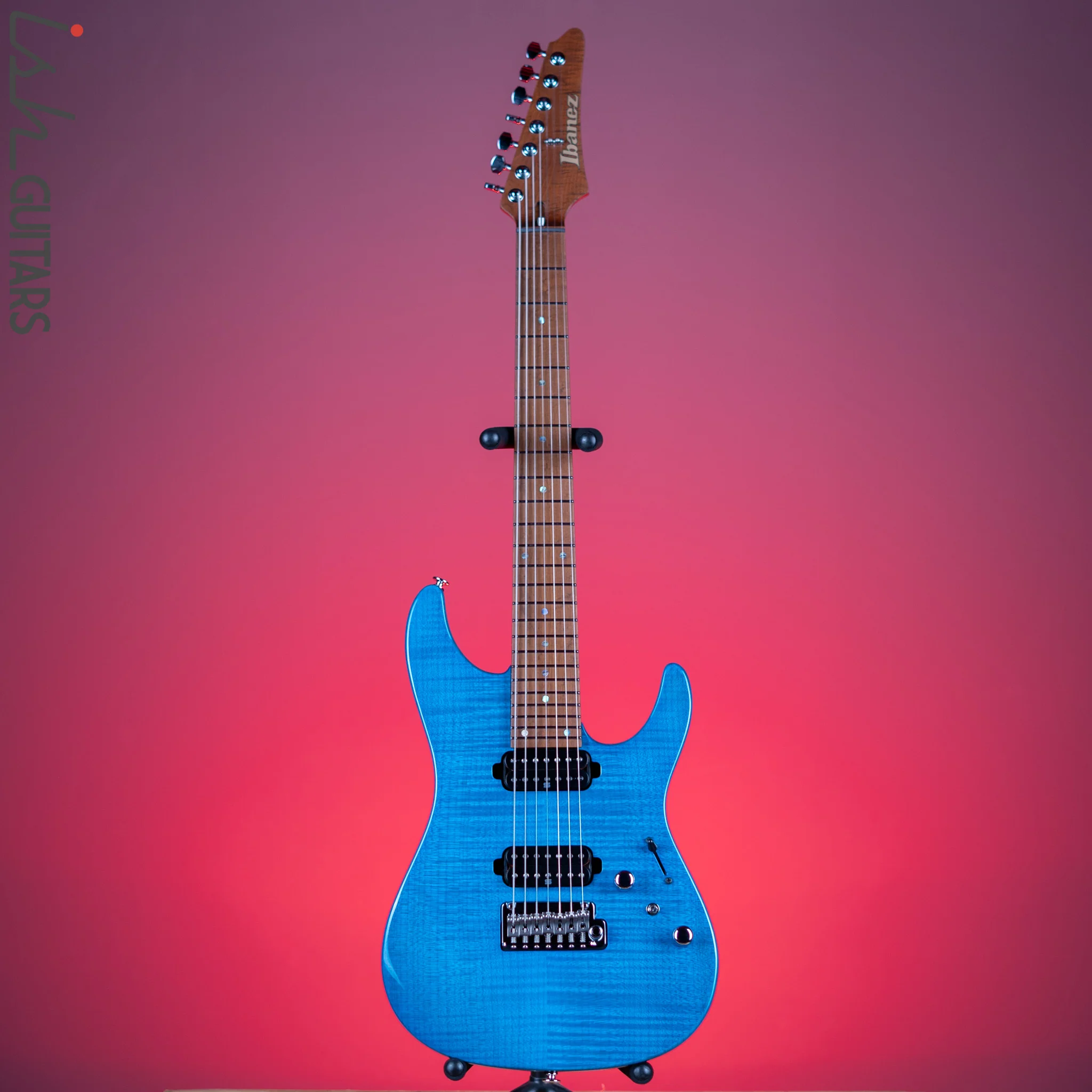 Ibanez Prestige MM7 Martin Miller Signature 7-String Guitar Transparent Aqua Blue - Image 2