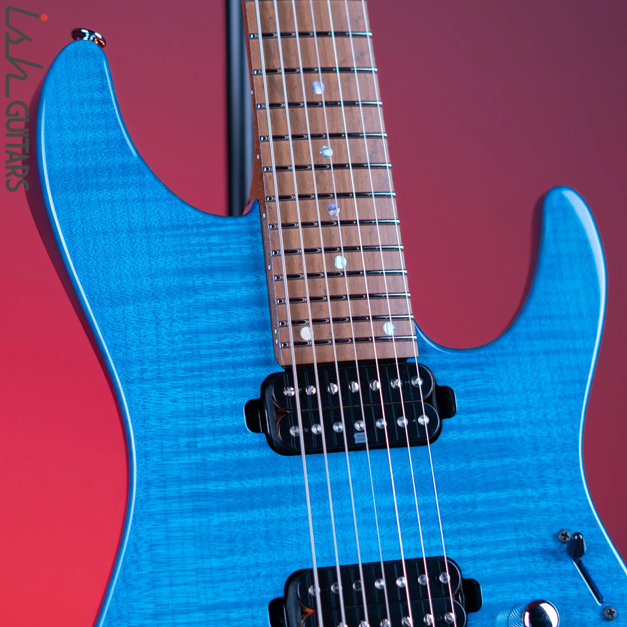 Ibanez Prestige MM7 Martin Miller Signature 7-String Guitar Transparent Aqua Blue - Image 3