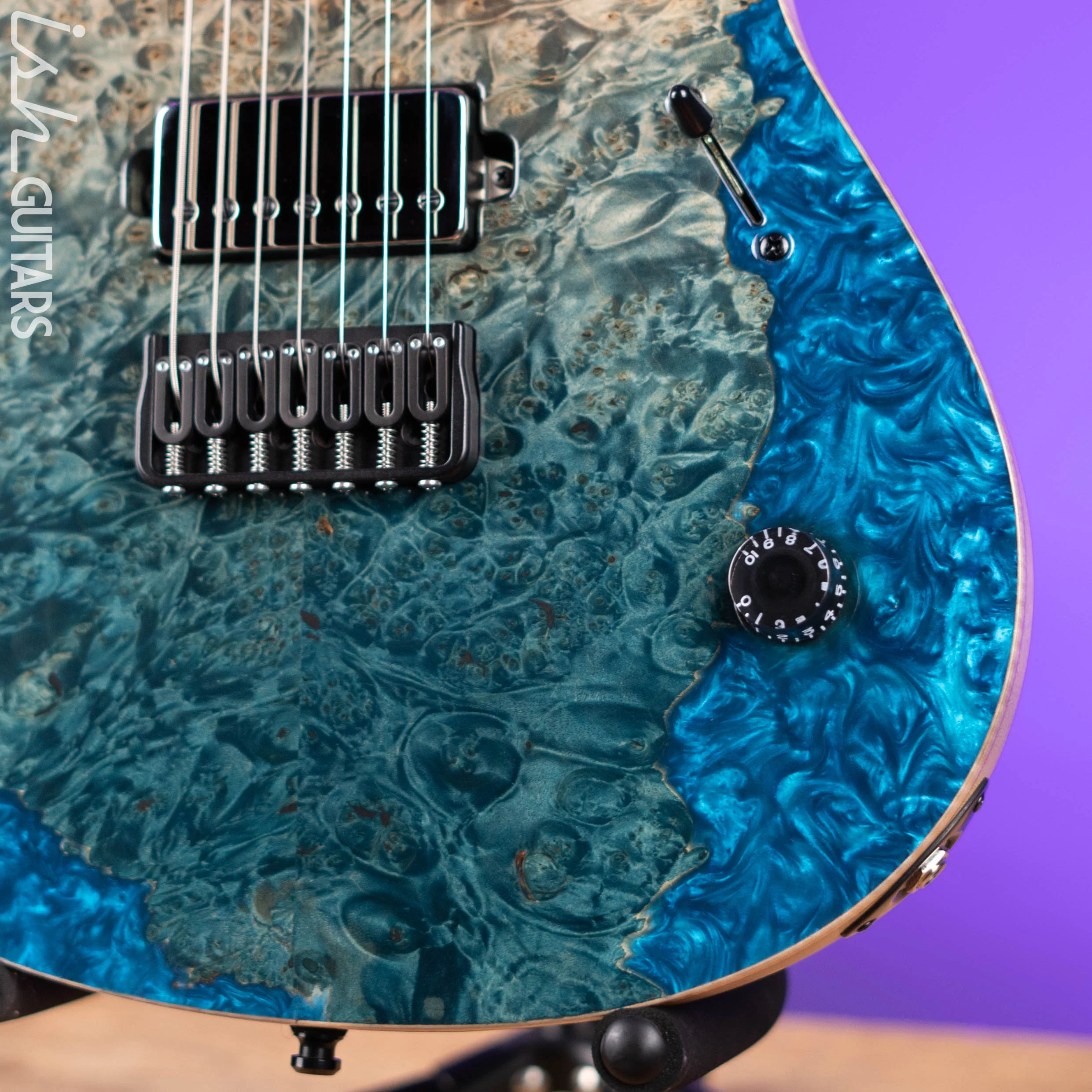 Mayones Regius 7 7-String 40th Anniversary Transparent Beach Fade Blue Resin - Image 4