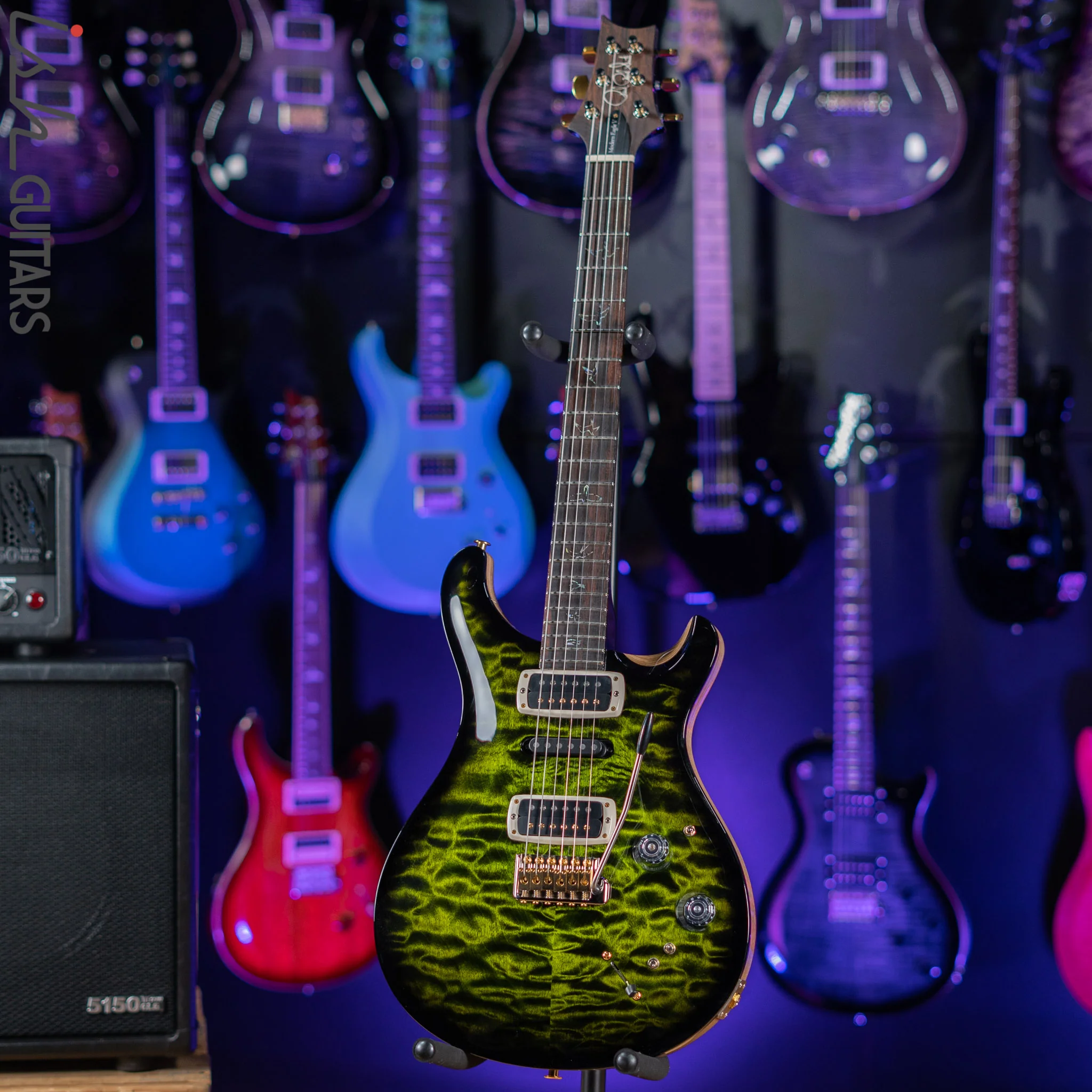 PRS Wood Library Modern Eagle V 10-Top Quilt Jade Green Smoked Burst Wrap - Image 2