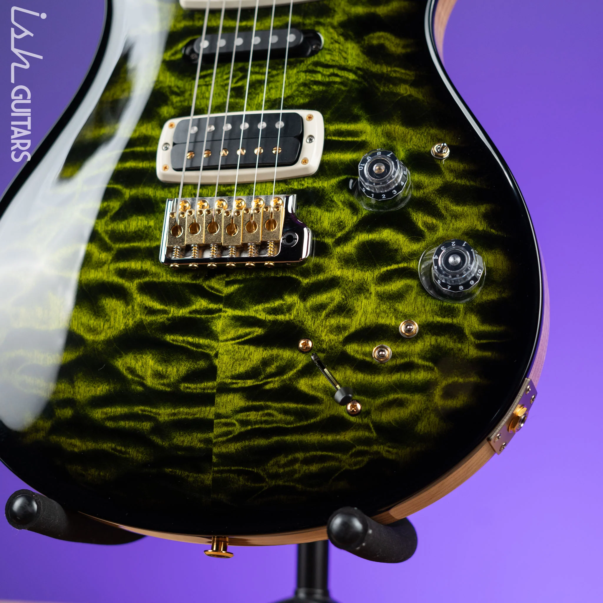 2022 PRS Wood Library Modern Eagle V 10-Top Quilt Jade Green Smoked Burst Wrap - Image 4