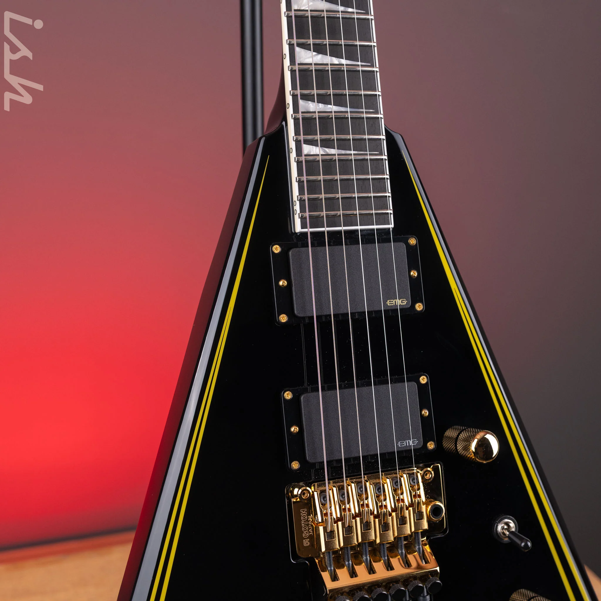 2024 Jackson MJ Series Rhoads RR24MG Electric Guitar Black with Yellow Pinstripes Demo - Image 4