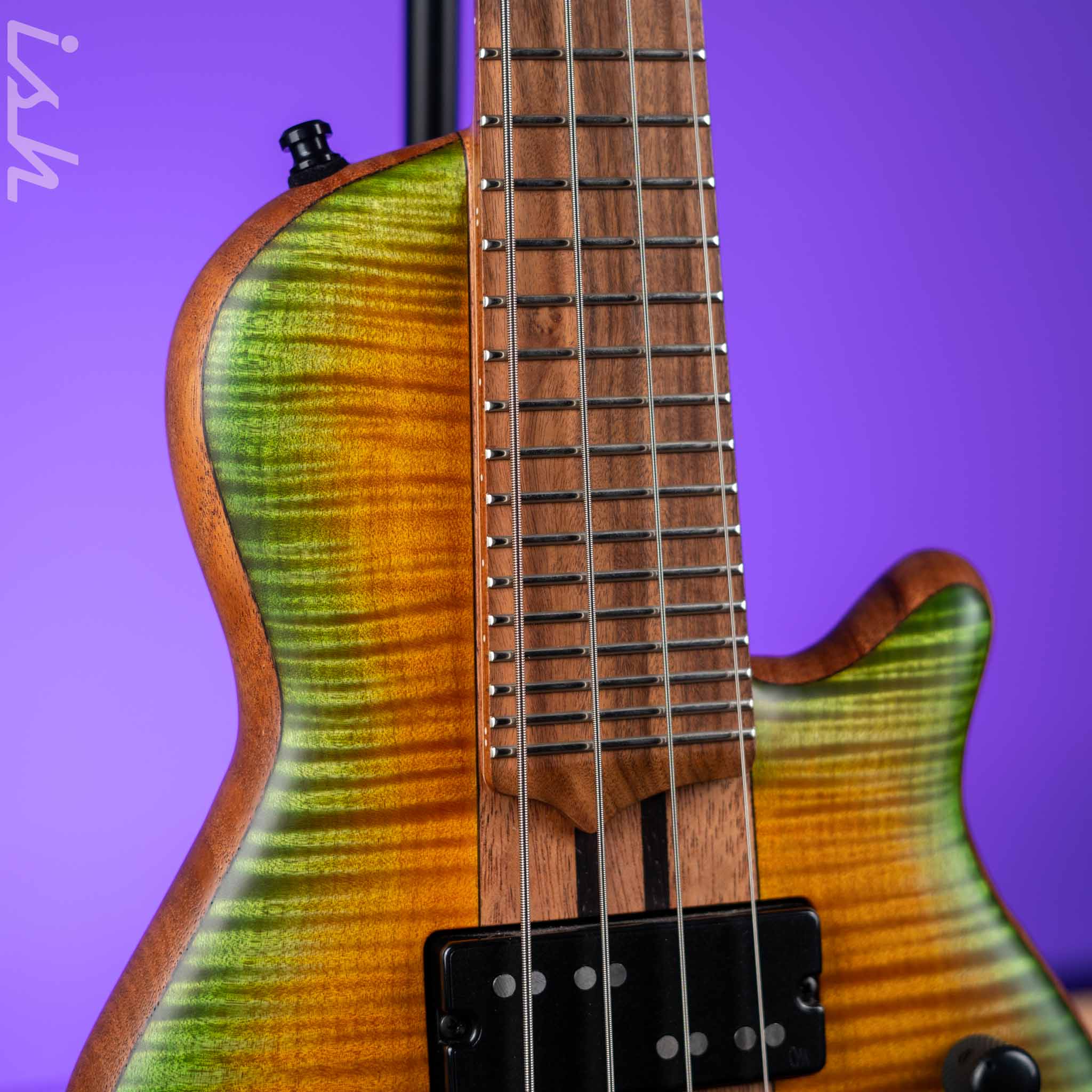 Mayones Cali 4 Bass Flamed Maple 3A Greenburst Matte NAMM 2024 - Image 3