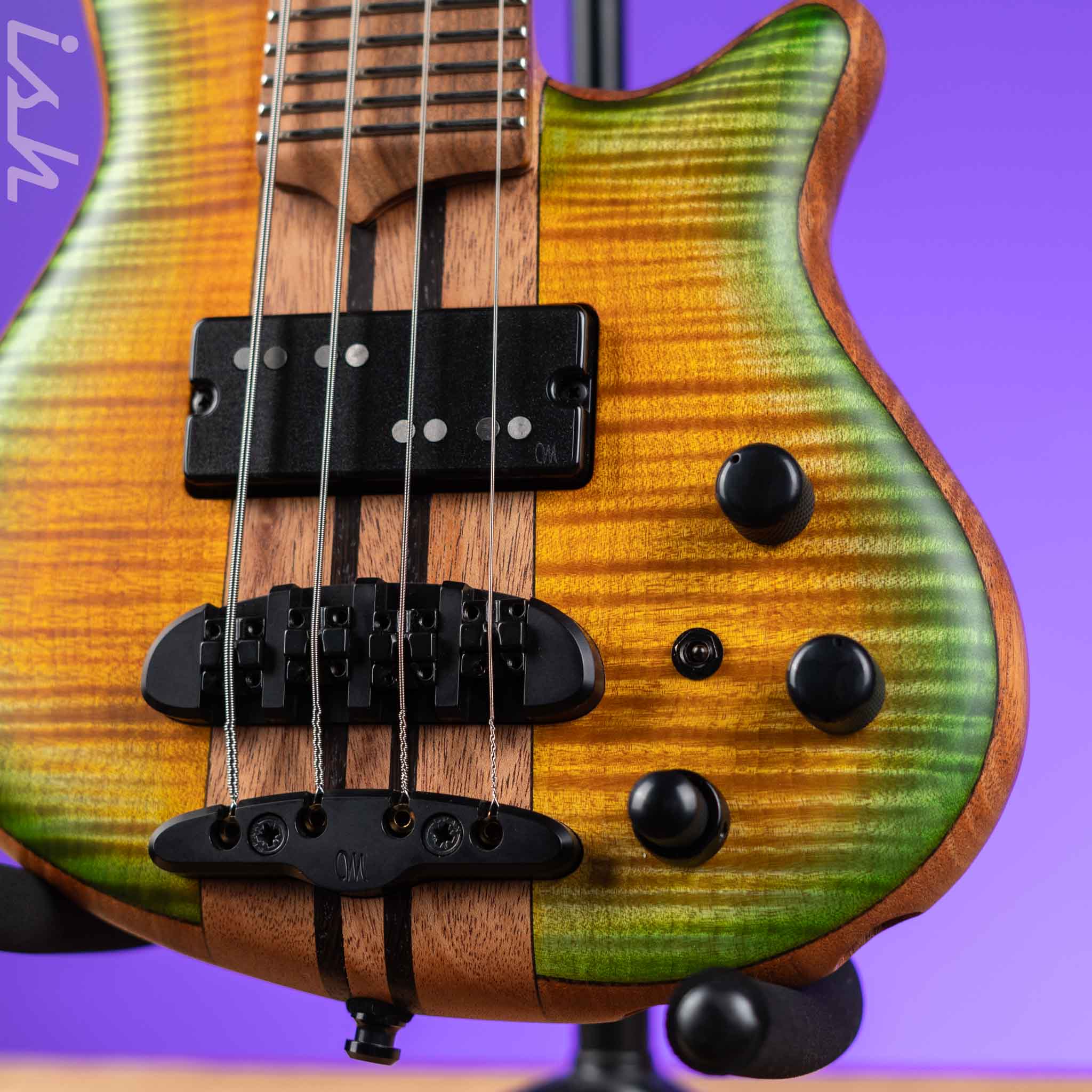 Mayones Cali 4 Bass Flamed Maple 3A Greenburst Matte NAMM 2024 - Image 4