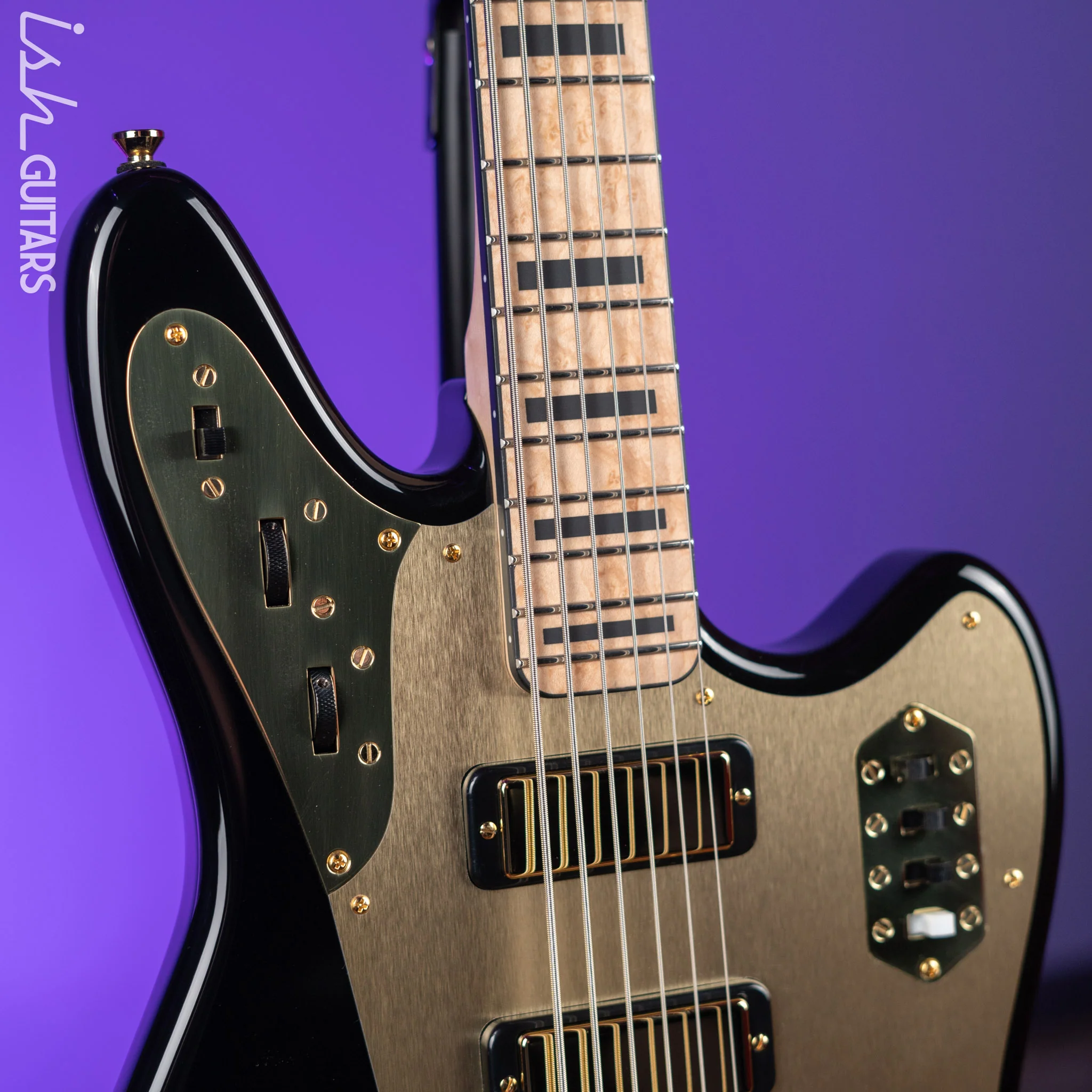 Bilt Relevator Bass VI 6-String Bass Guitar Black w/ Gold Plates - Image 3
