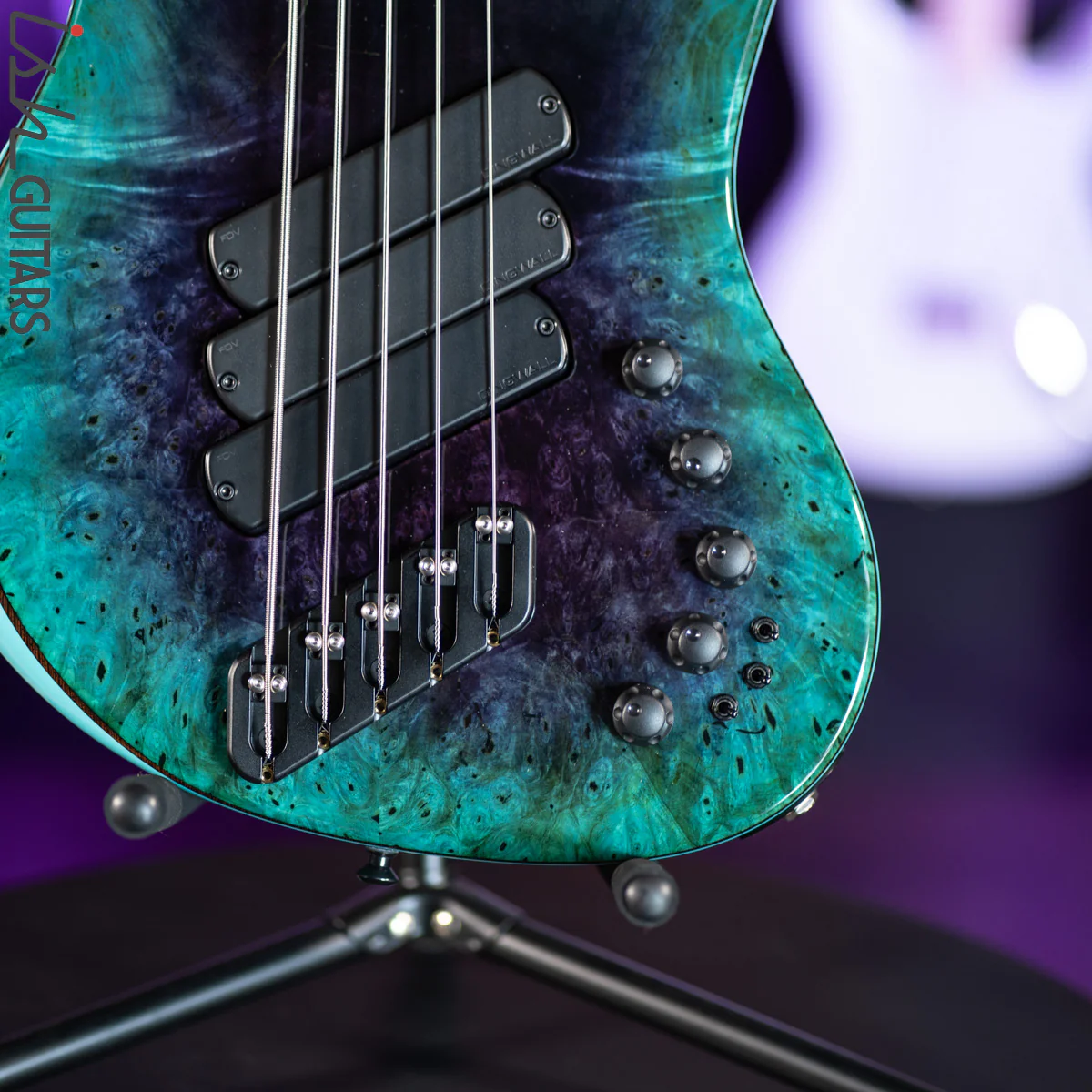 Dingwall Super J 5-String Buckeye Burl Purple to Turquoise Reverseburst - Image 4