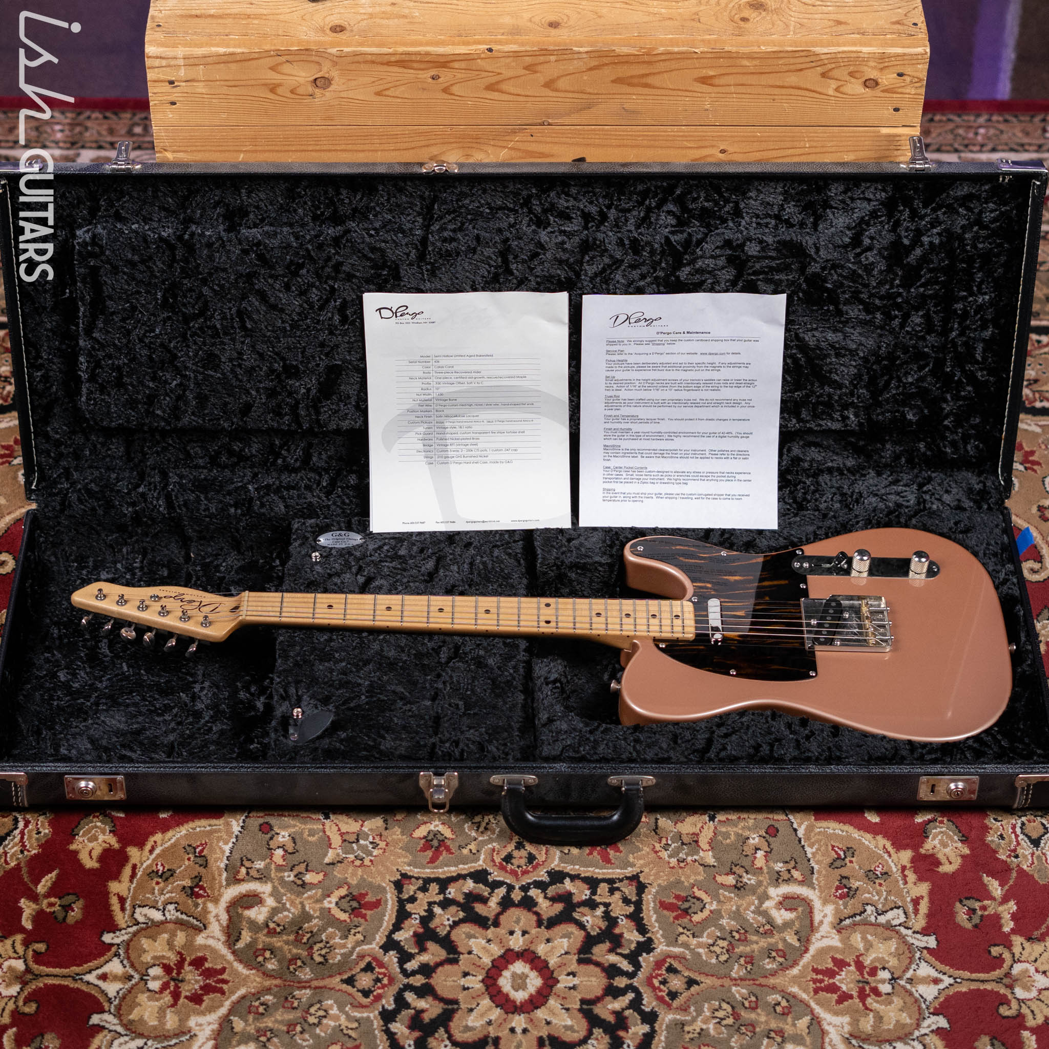 2012 D'Pergo Semi-Hollow Limited Aged Bakersfield Tele Calais Coral - Image 15