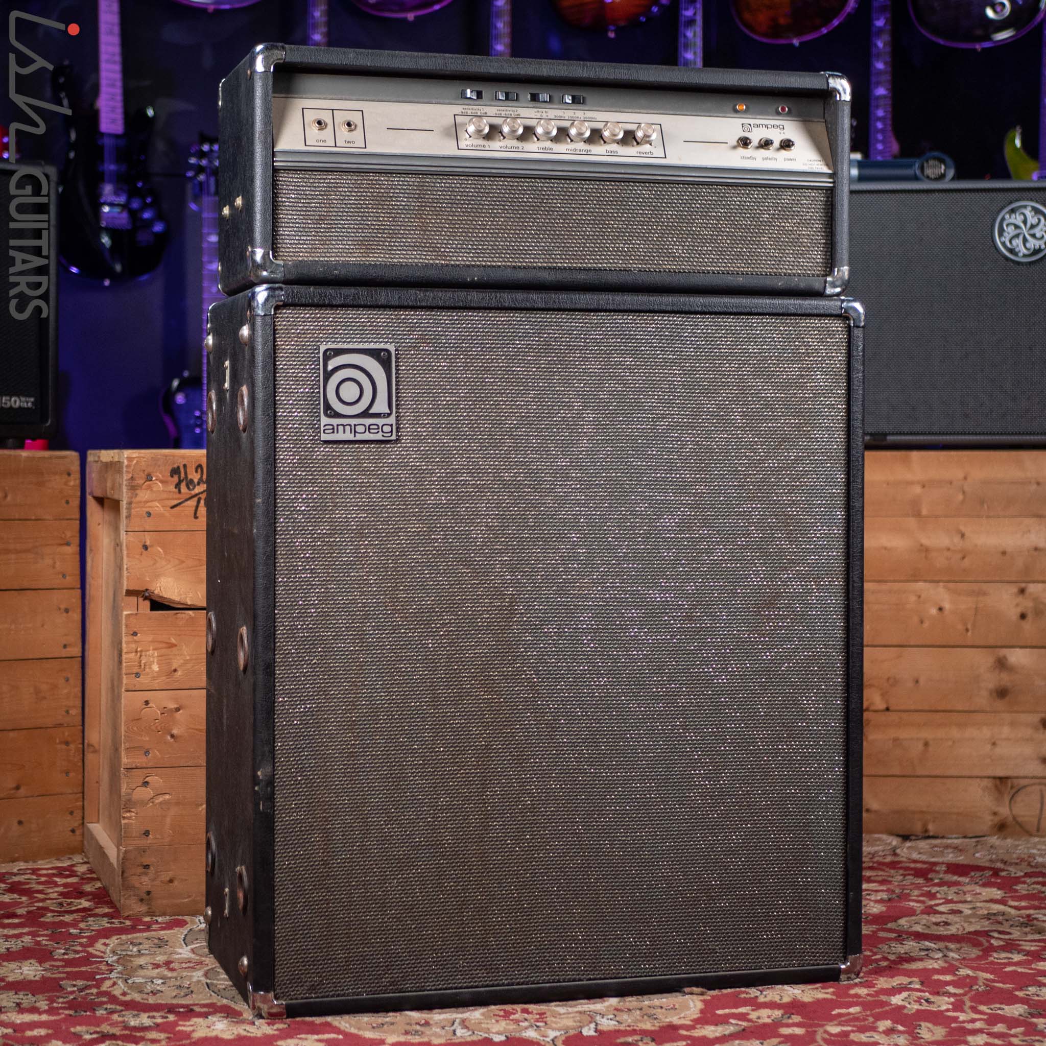 Early 1970s Ampeg V-4 Guitar/Bass Amplifier Head and Cabinet w/ Reverb