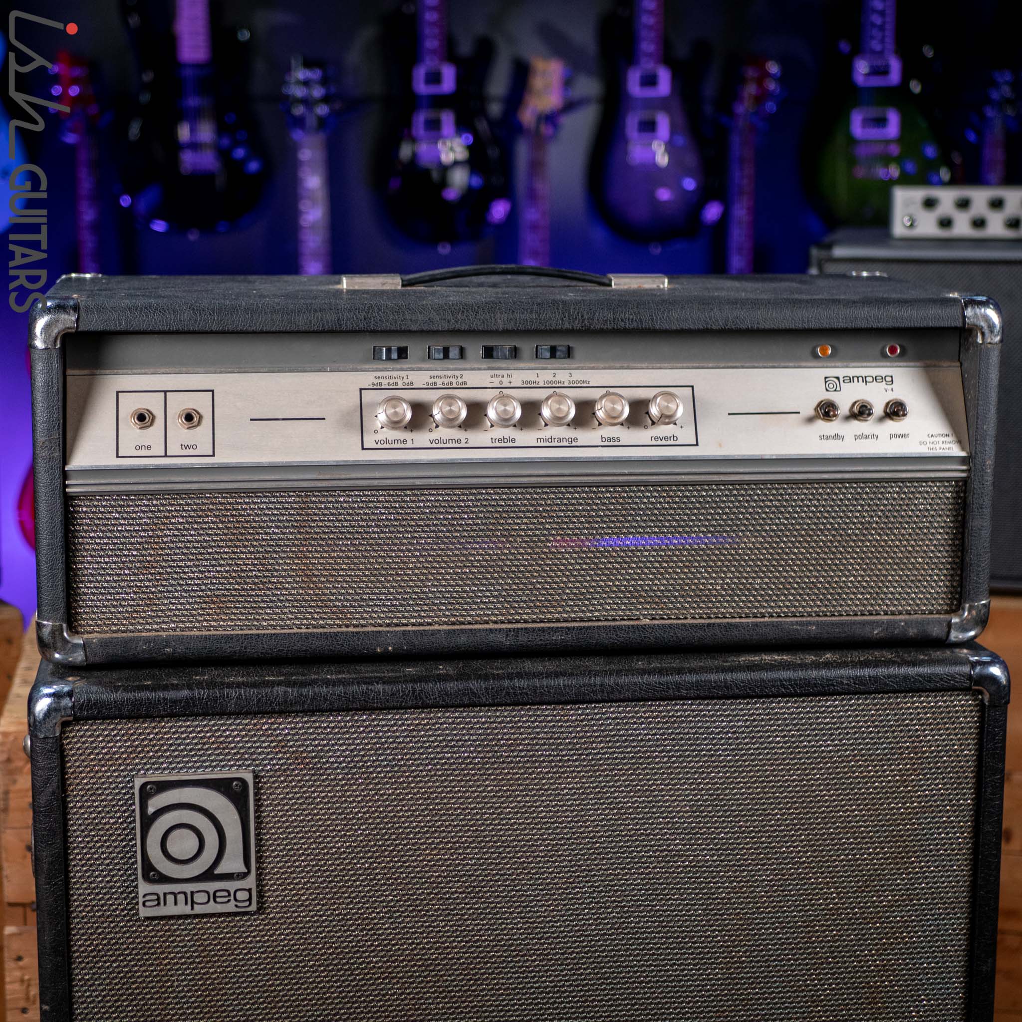 Early 1970s Ampeg V-4 Guitar/Bass Amplifier Head and Cabinet w/ Reverb - Image 2