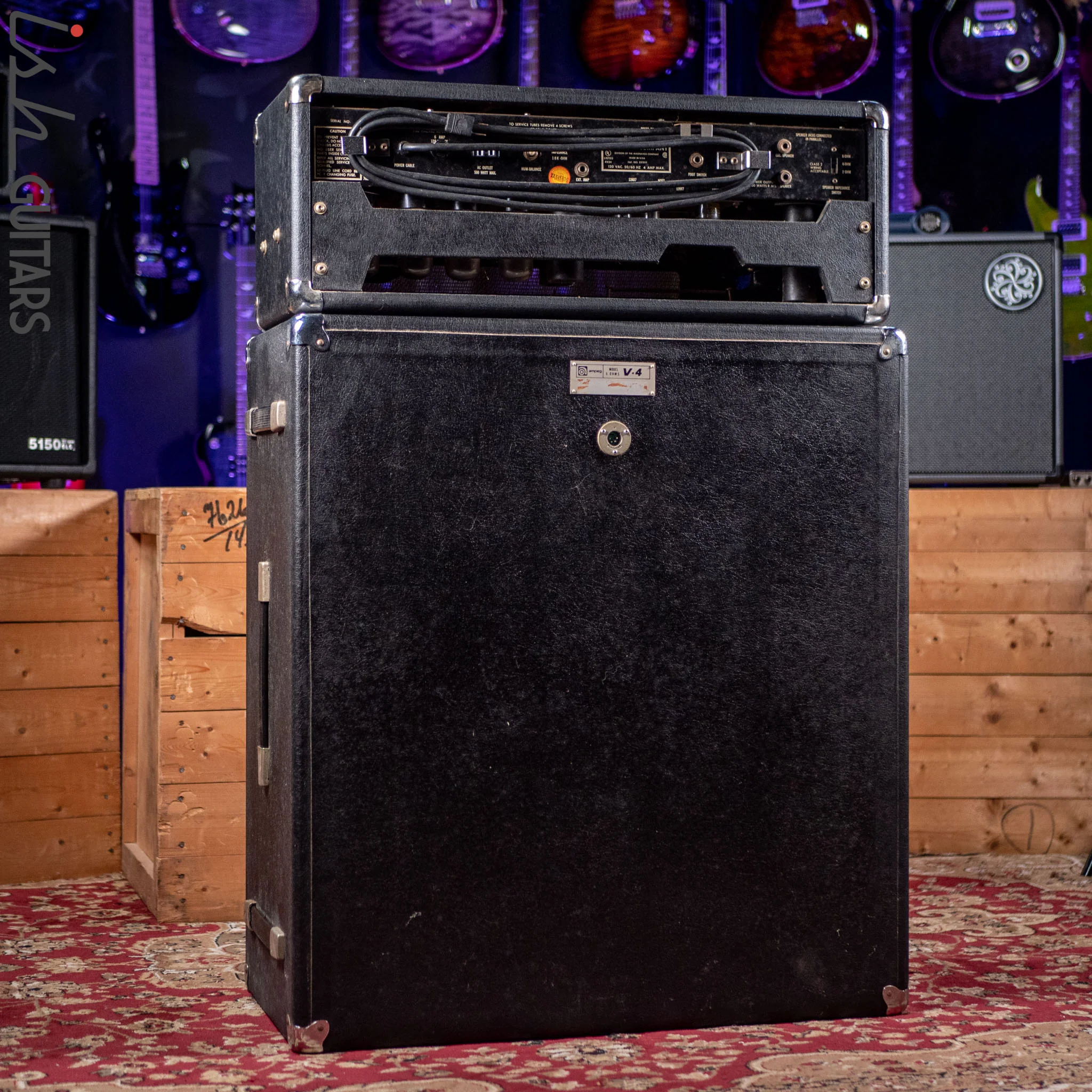 Early 1970s Ampeg V-4 Guitar/Bass Amplifier Head and Cabinet w/ Reverb - Image 9