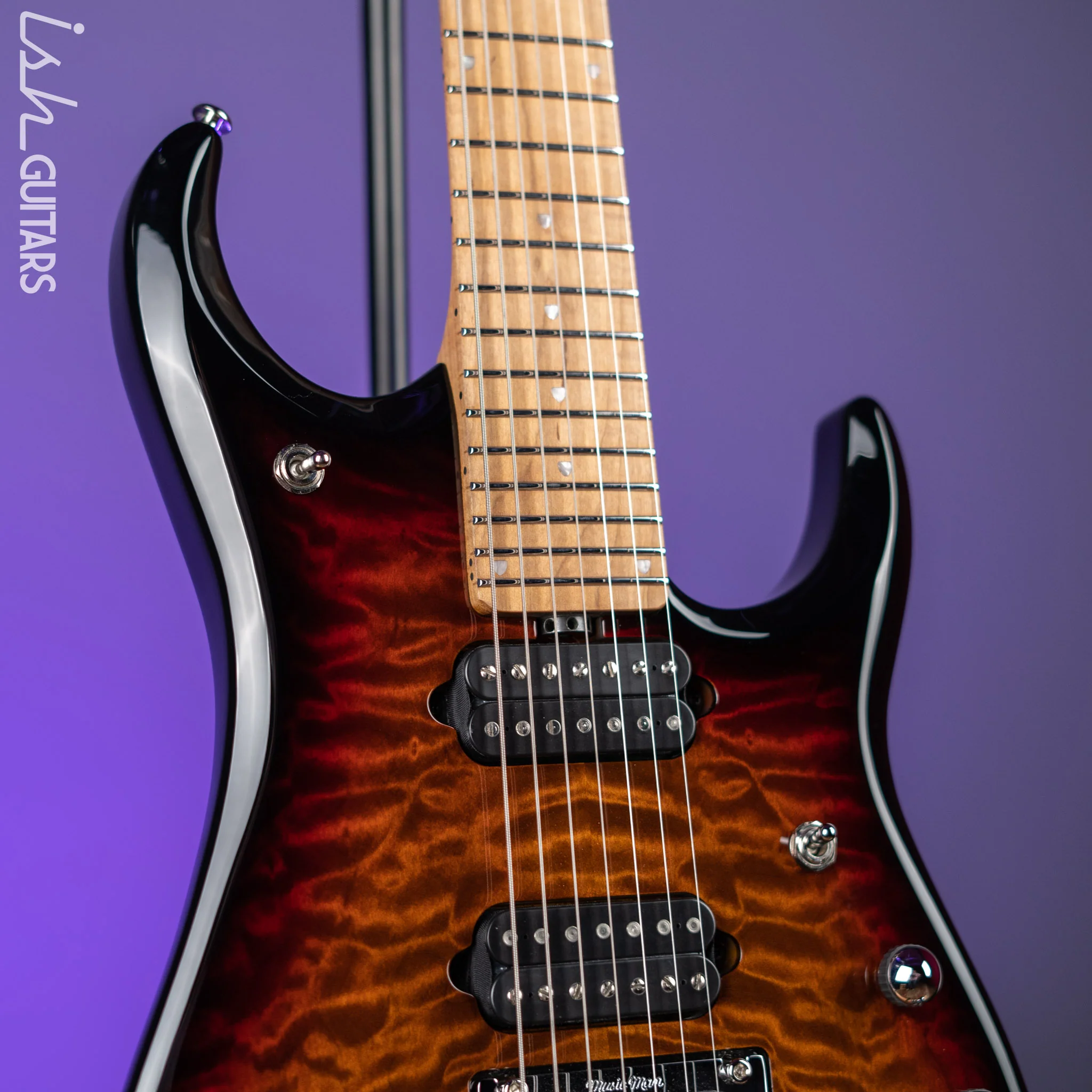 Ernie Ball Music Man JP15 7-String Electric Guitar Piezo Tiger Eye Quilt Demo - Image 3