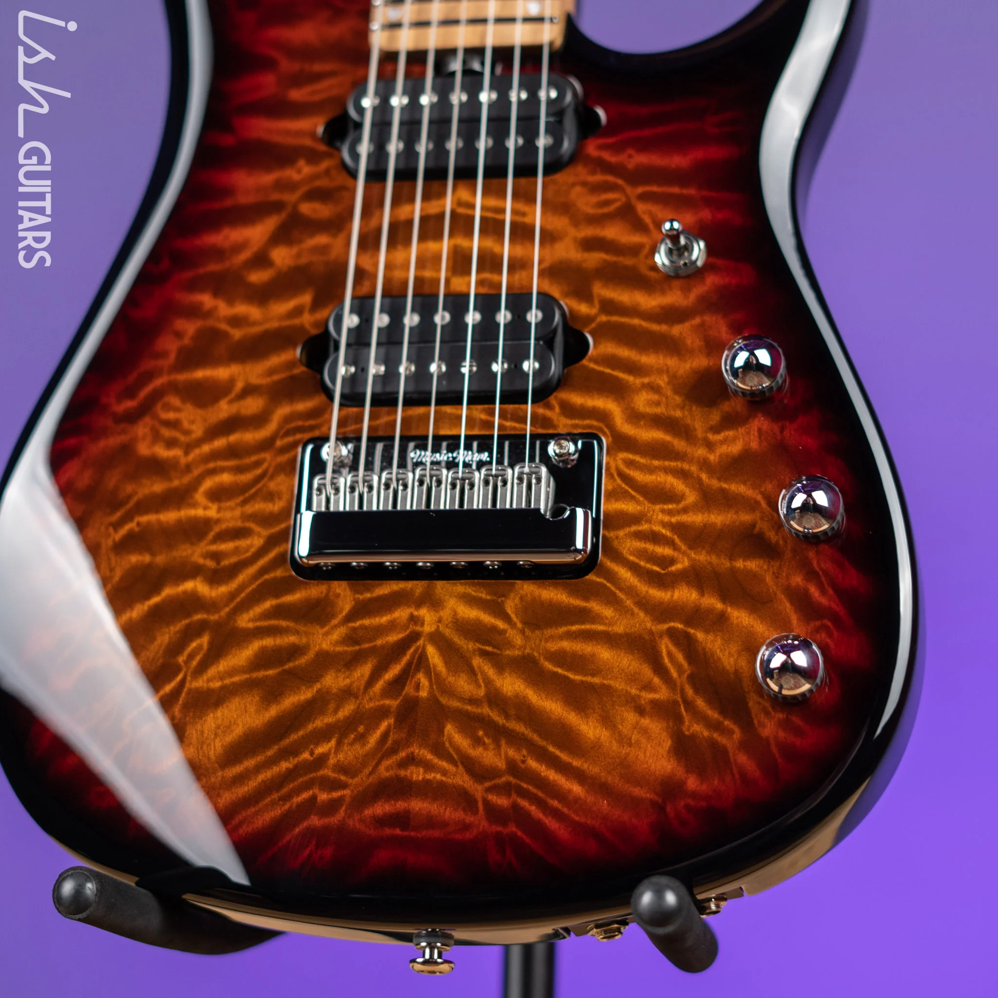 Ernie Ball Music Man JP15 7-String Electric Guitar Piezo Tiger Eye Quilt Demo - Image 4