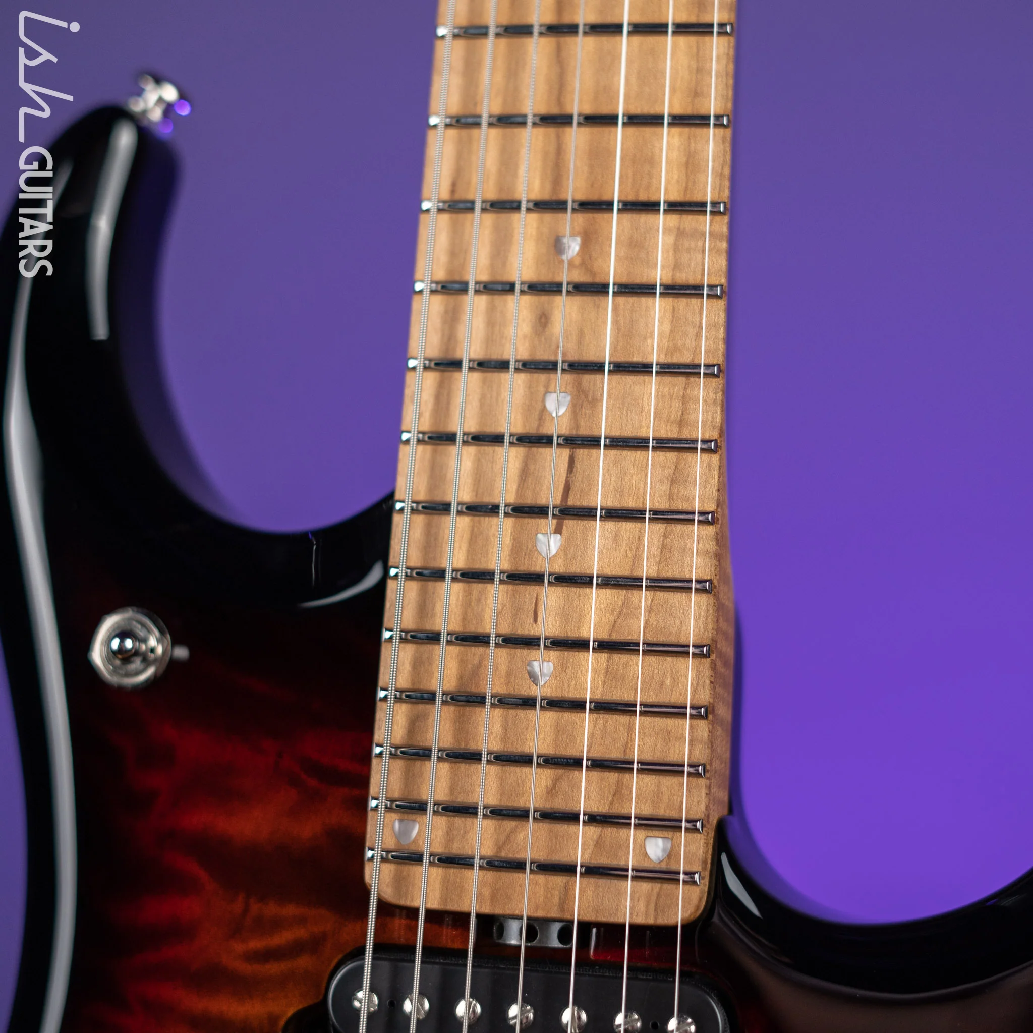 Ernie Ball Music Man JP15 7-String Electric Guitar Piezo Tiger Eye Quilt Demo - Image 5