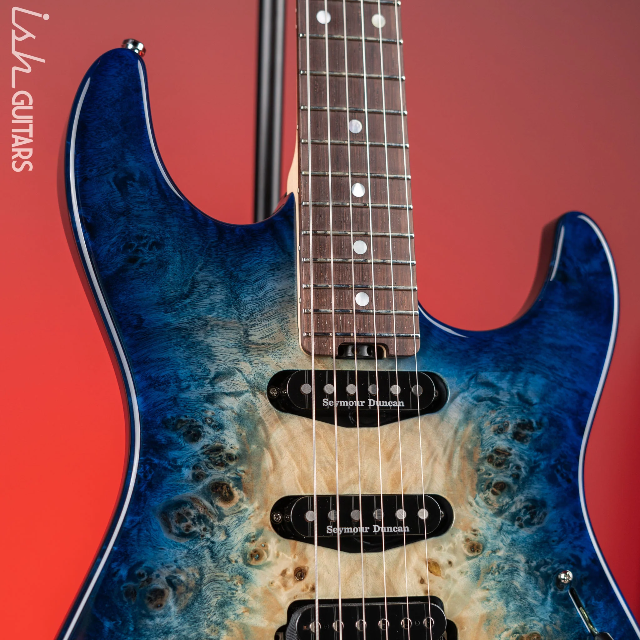 ESP Custom Shop Snapper CTM Burl Poplar Nebula Blue Burst Demo - Image 3