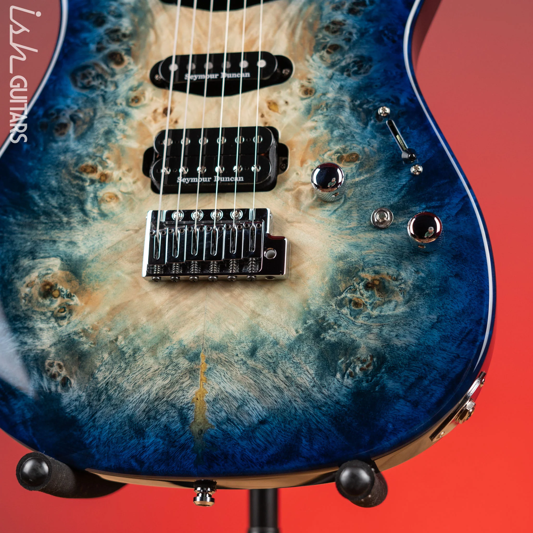 ESP Custom Shop Snapper CTM Burl Poplar Nebula Blue Burst Demo - Image 4