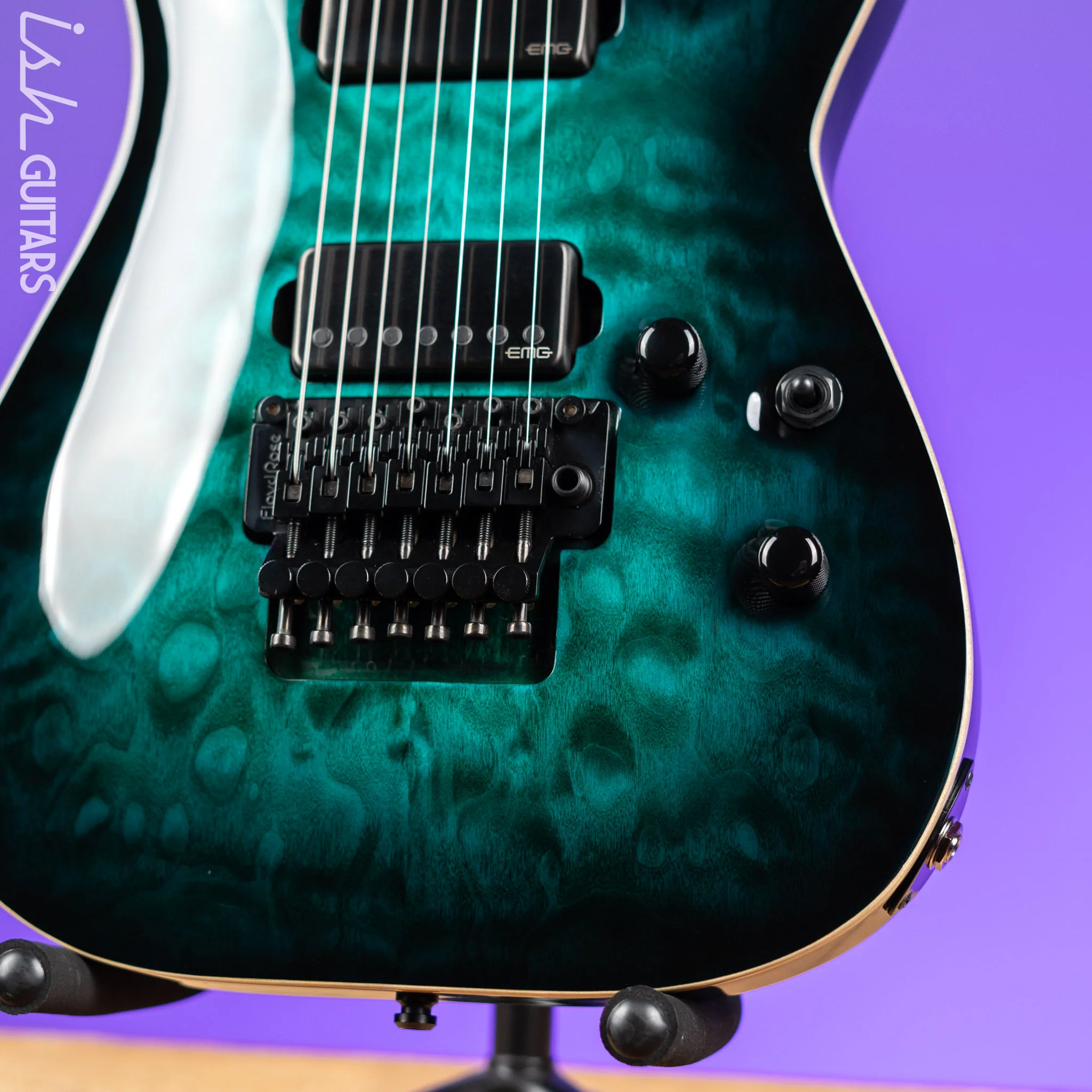 ESP E-II Horizon Floyd Rose 7 String Black Turquoise Burst - Image 4