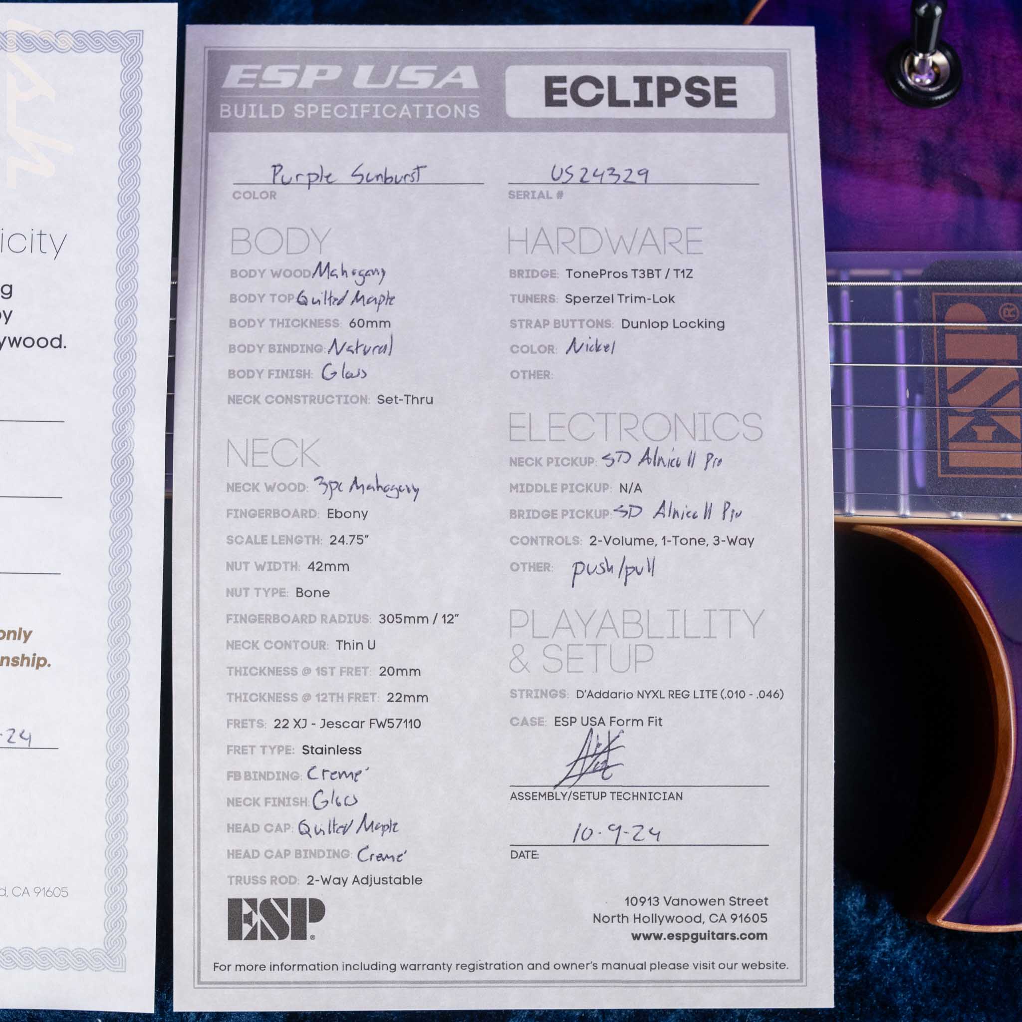ESP USA Eclipse Left-Handed Purple Sunburst - Image 13