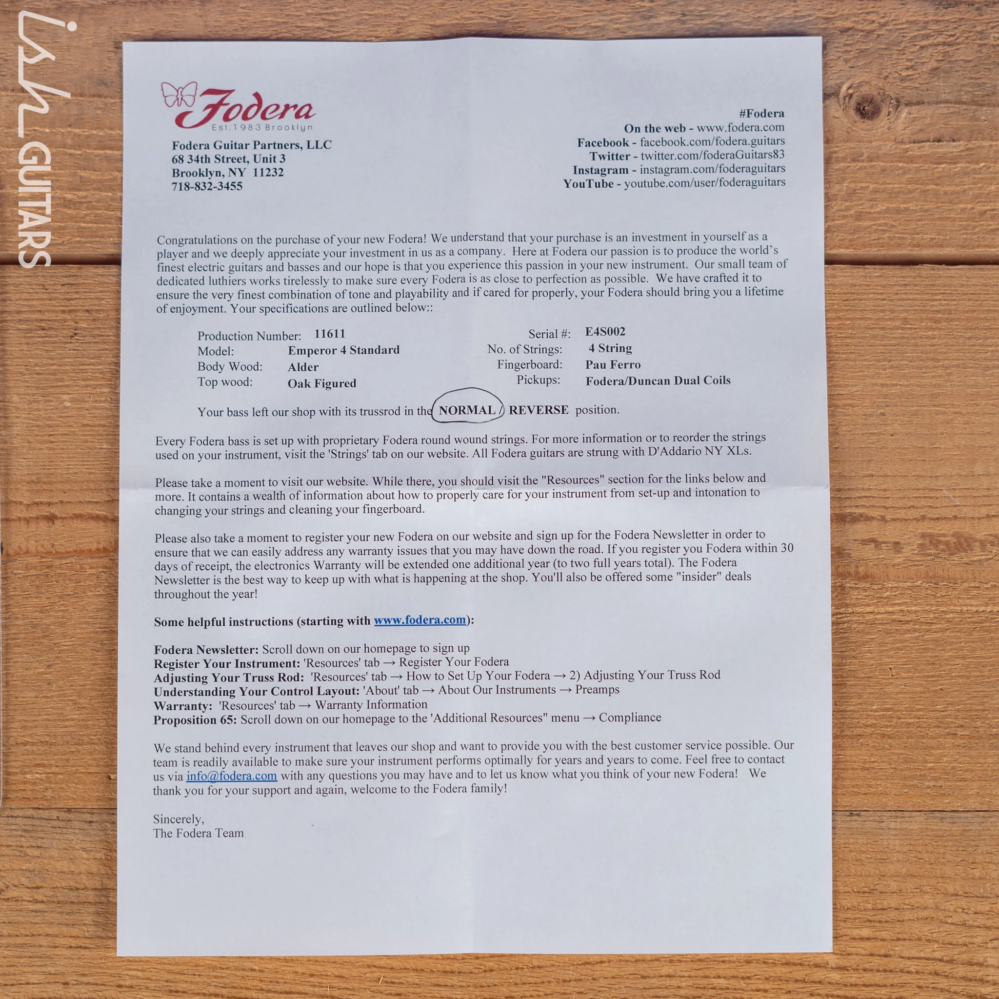 Fodera Emperor 4 Standard Natural Oak - Image 13