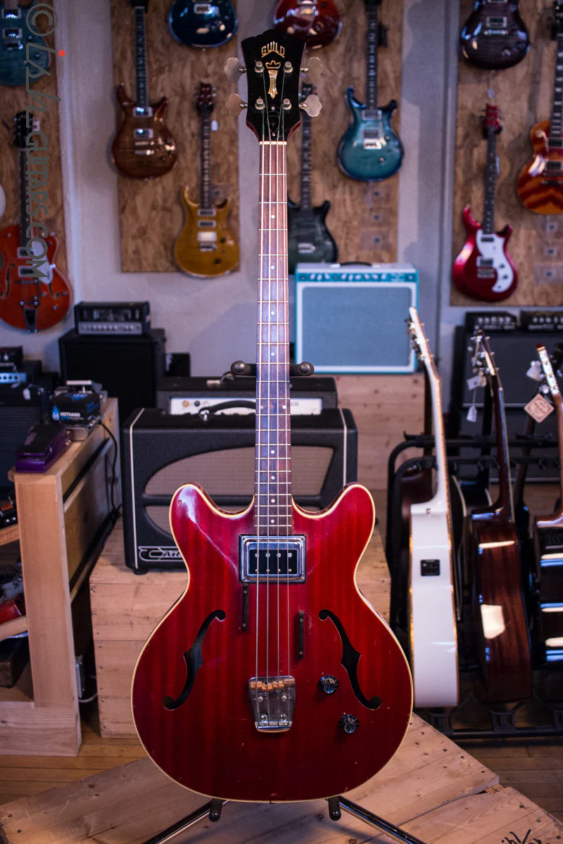 Guild Starfire Bass Guitar 1967 Cherry Vintage w/ Original Case Brazilian Rosewood Fretboard - Image 2