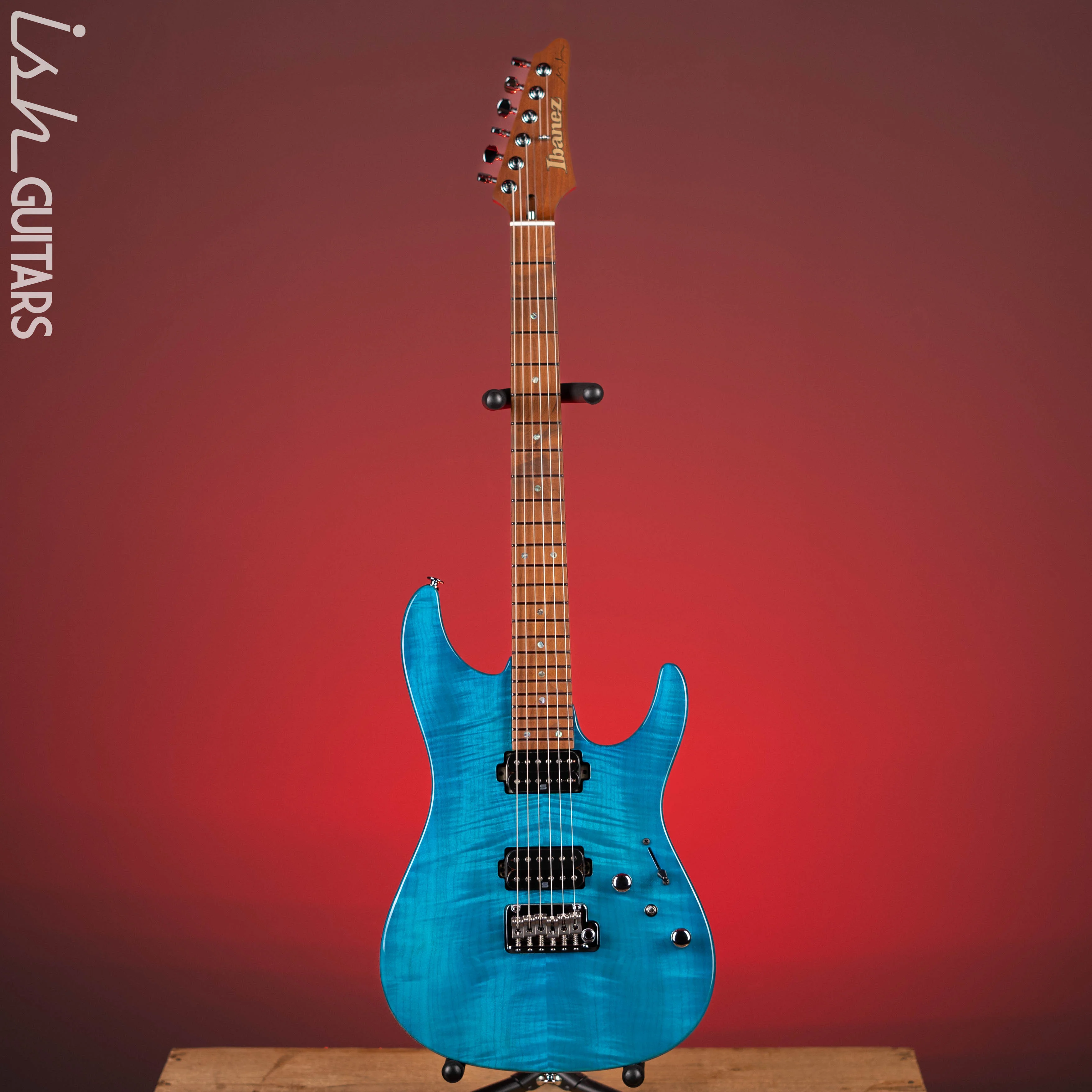 Ibanez Prestige Martin Miller MM1 Signature Guitar Transparent Aqua Blue Gloss Demo - Image 2