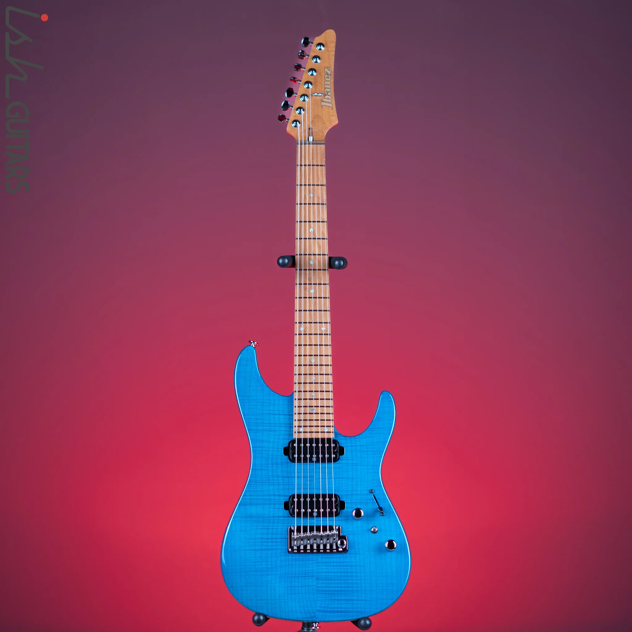 Ibanez Prestige MM7 Martin Miller Signature 7-String Guitar Transparent Aqua Blue - Image 2
