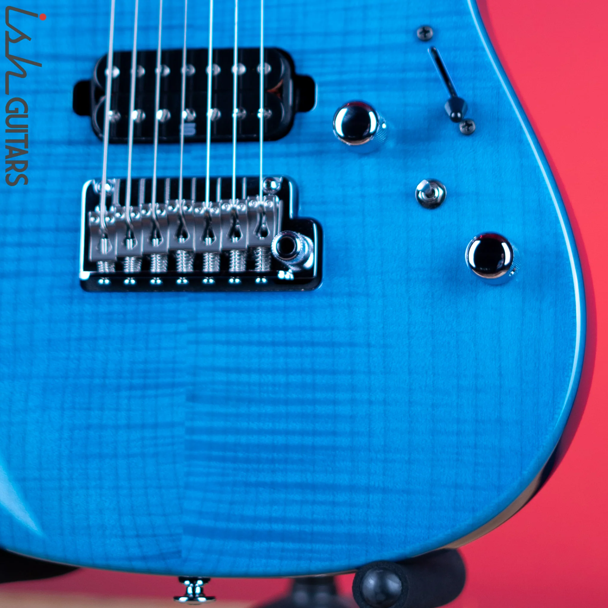 Ibanez Prestige MM7 Martin Miller Signature 7-String Guitar Transparent Aqua Blue - Image 4