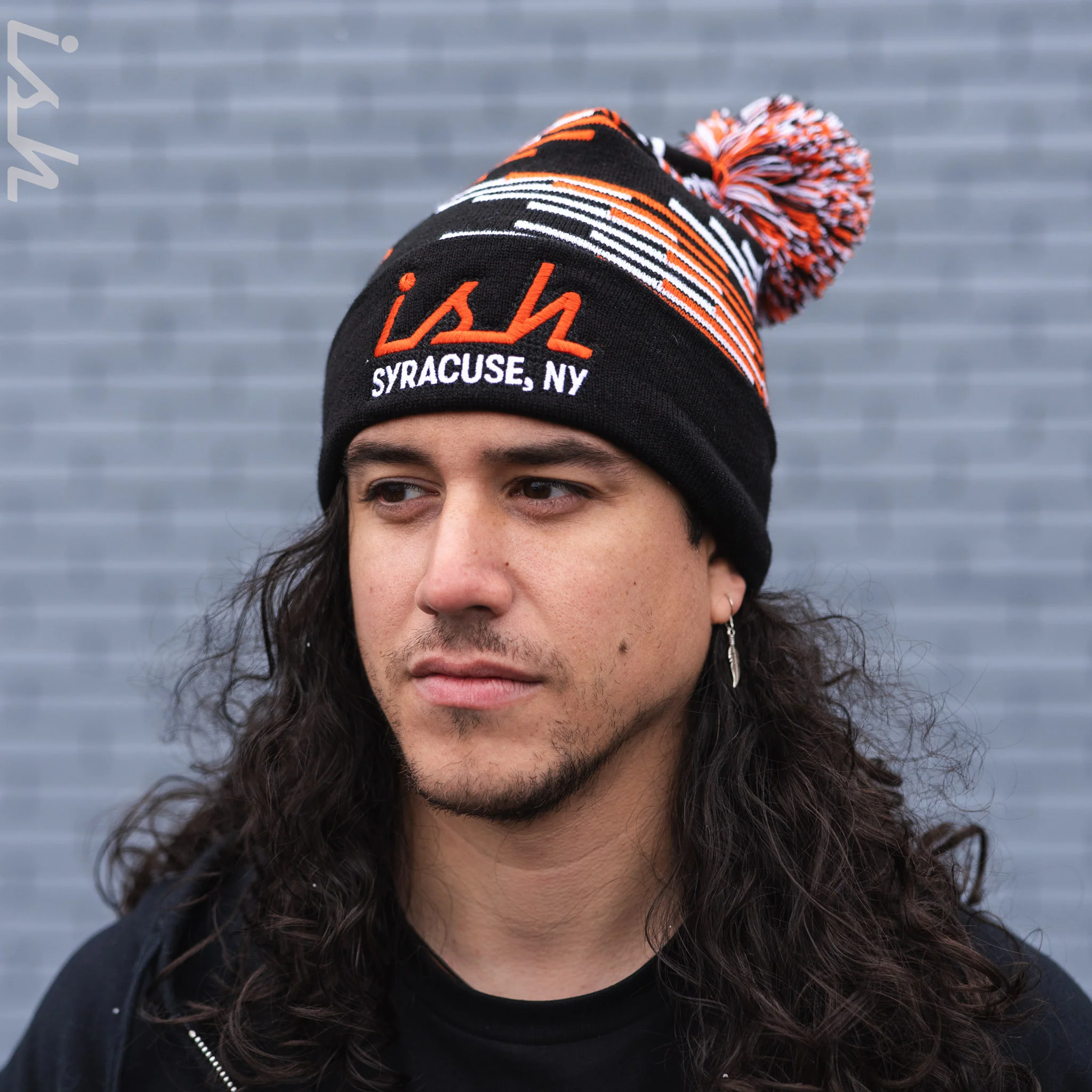 Ish Syracuse NY Embroidered Beanie Black/Orange