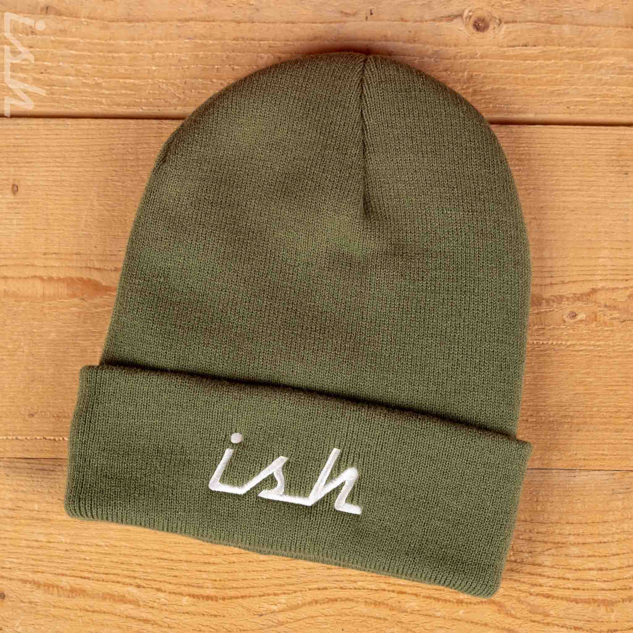 Ish Logo Olive Green Fleece-Lined Beanie