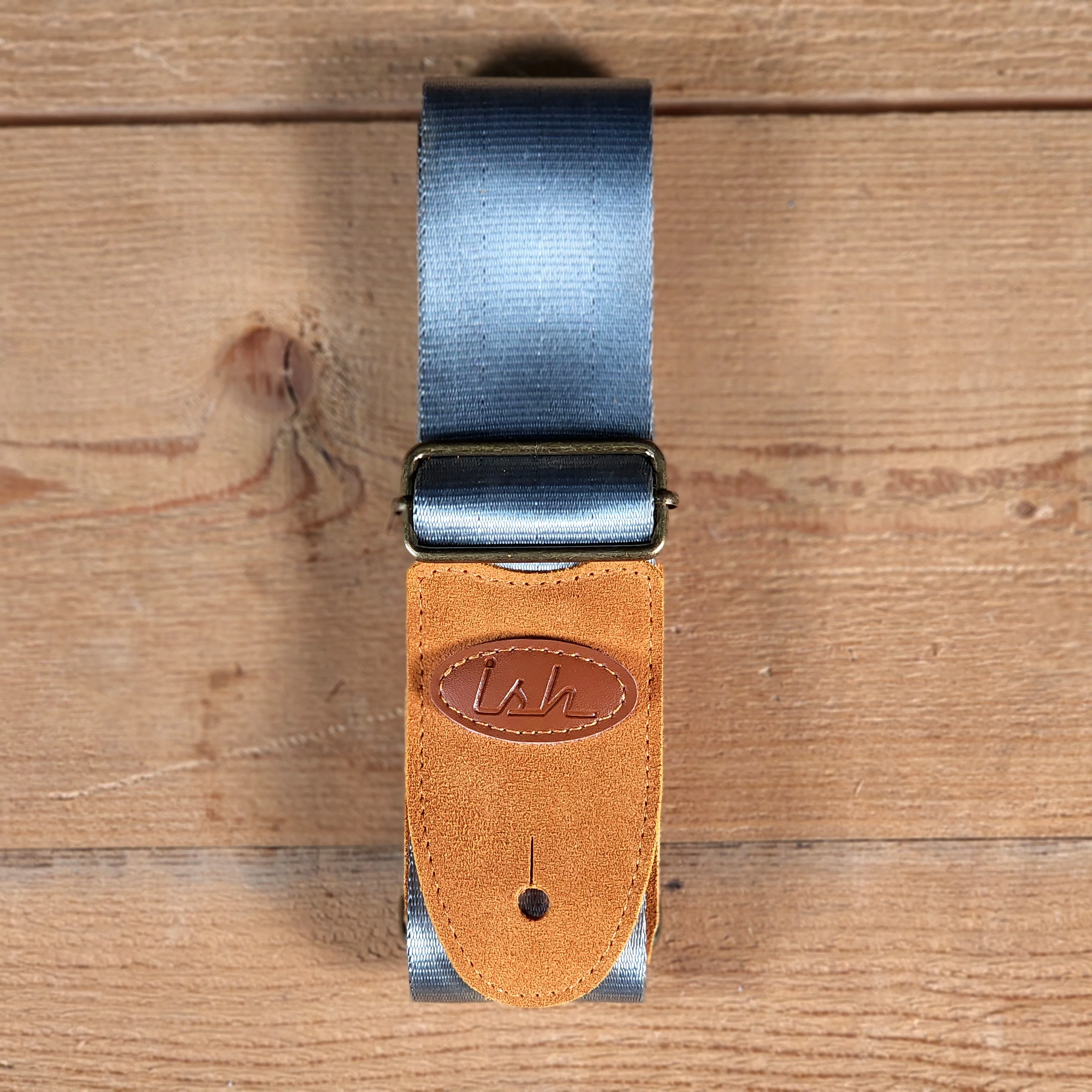 Ish Logo Silver Seatbelt Guitar Strap - Image 2