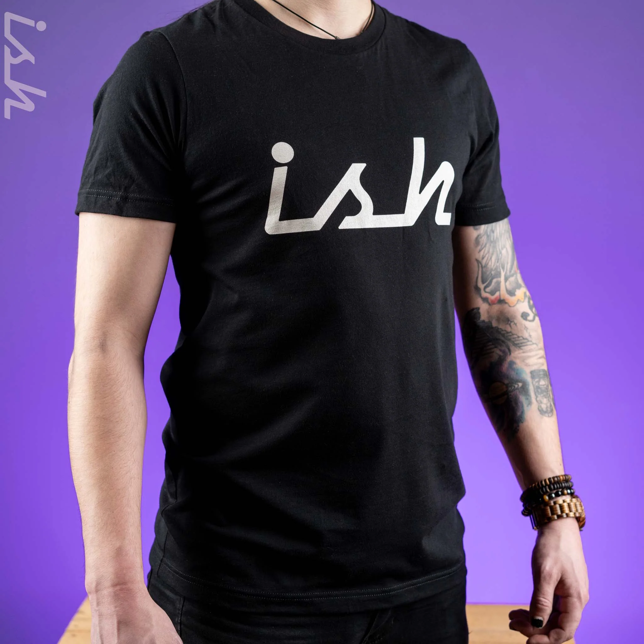 Ish Logo Unisex Black T-Shirt - Image 3