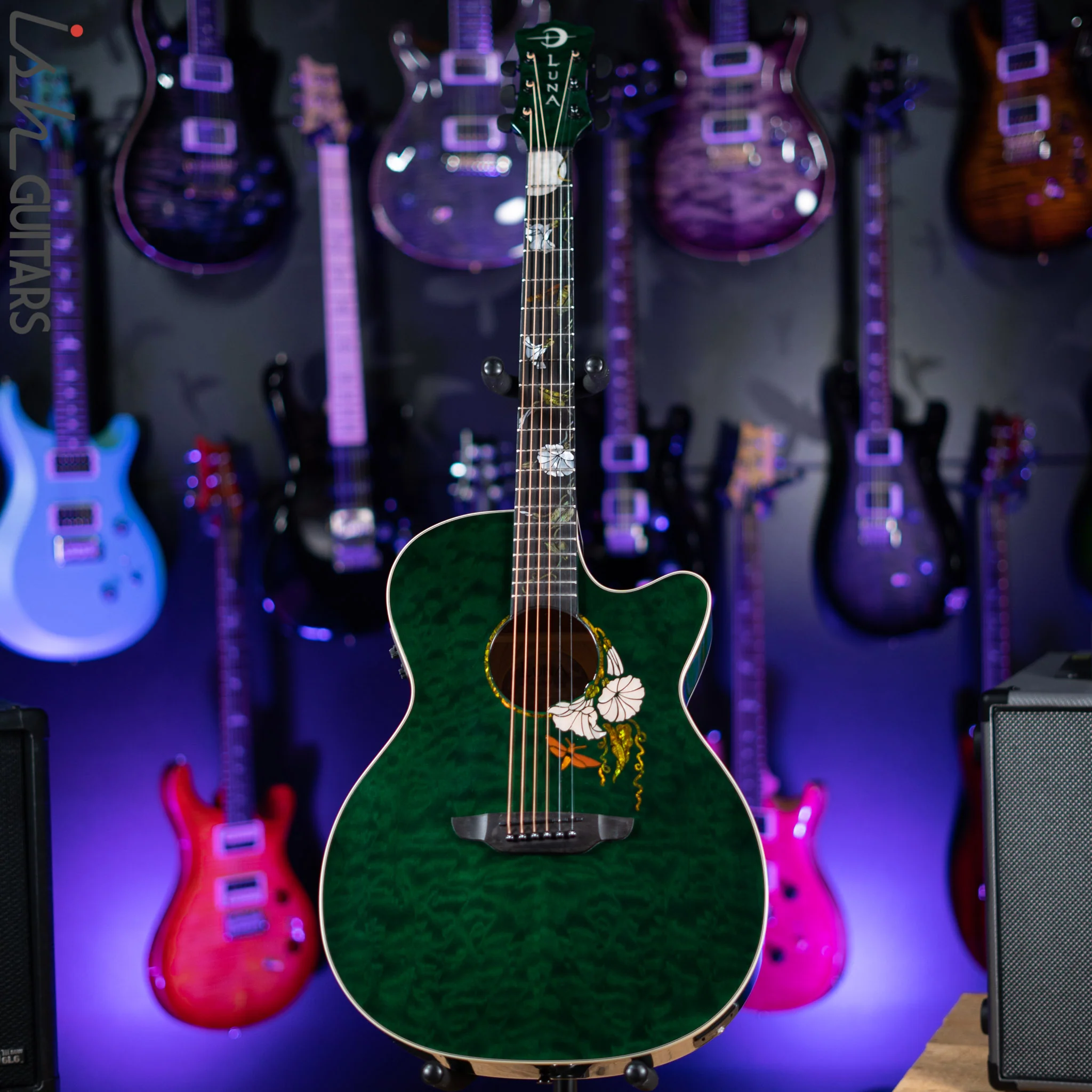 Luna Flo Moon Custom Acoustic Guitar Transparent Mallard - Image 2