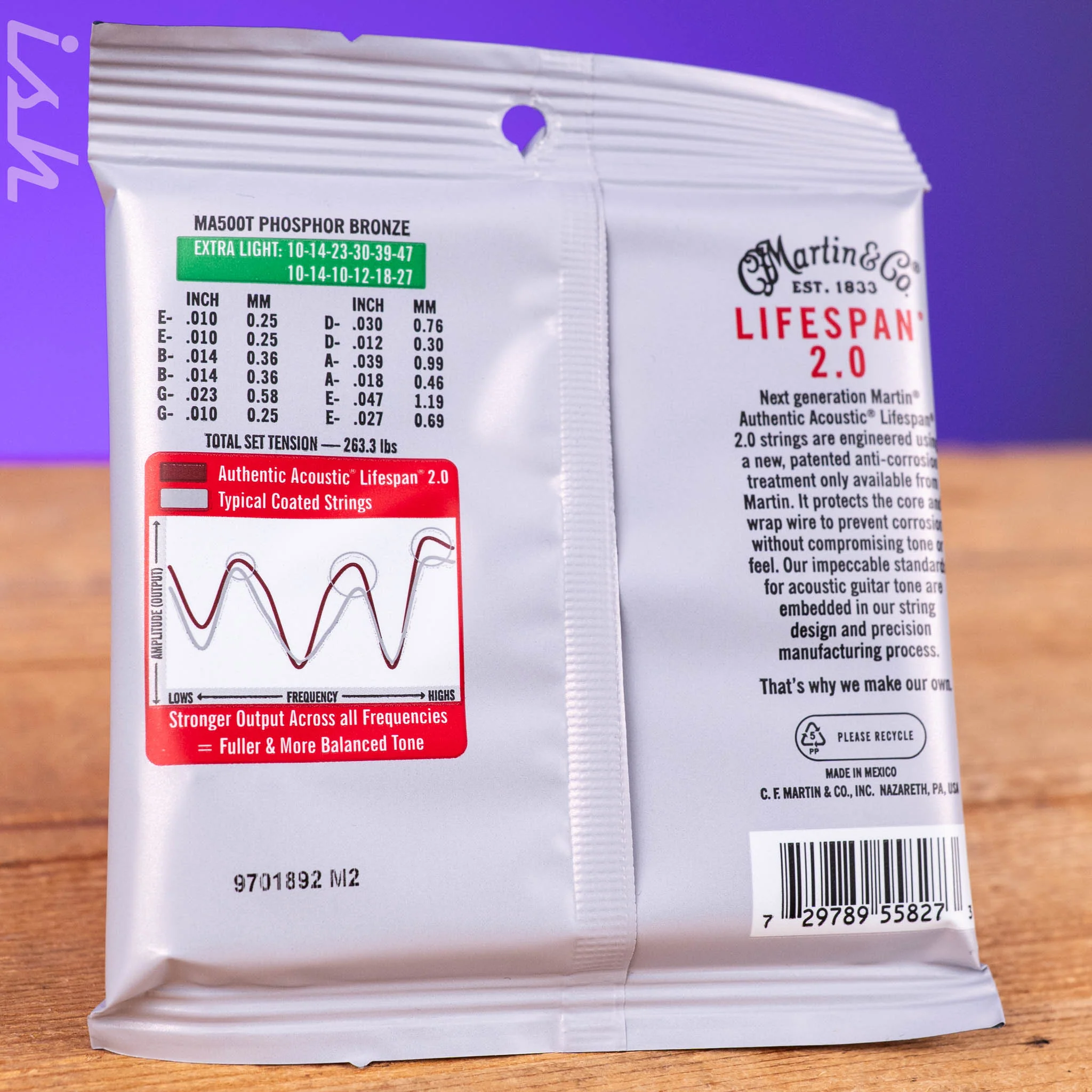 Martin MA500T 10-47 Extra Light 12-String Authentic Acoustic Lifespan 2.0 Treated 92/8 Phosphor Bronze Guitar Strings - Image 2