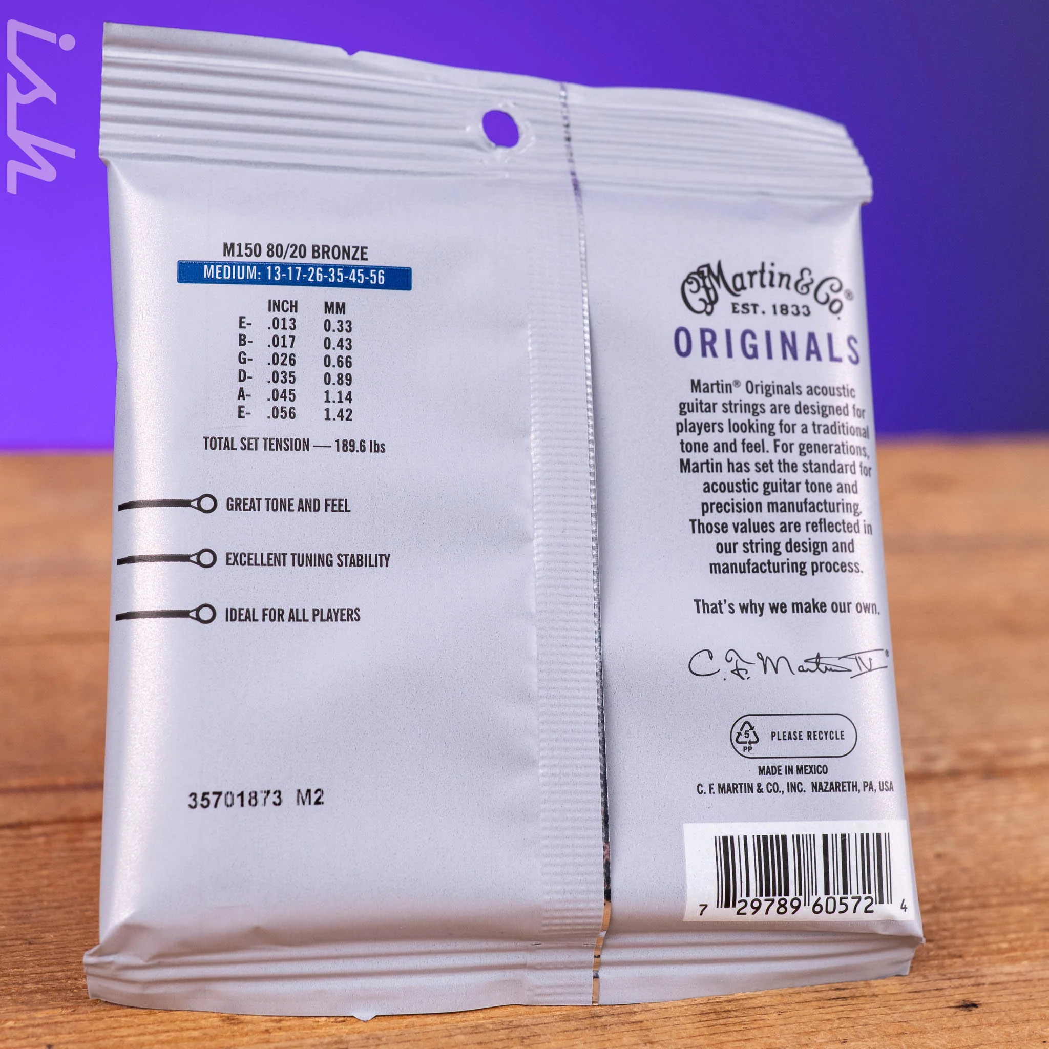 Martin M150 13-56 Medium The Originals 80/20 Bronze Acoustic Guitar Strings - Image 2
